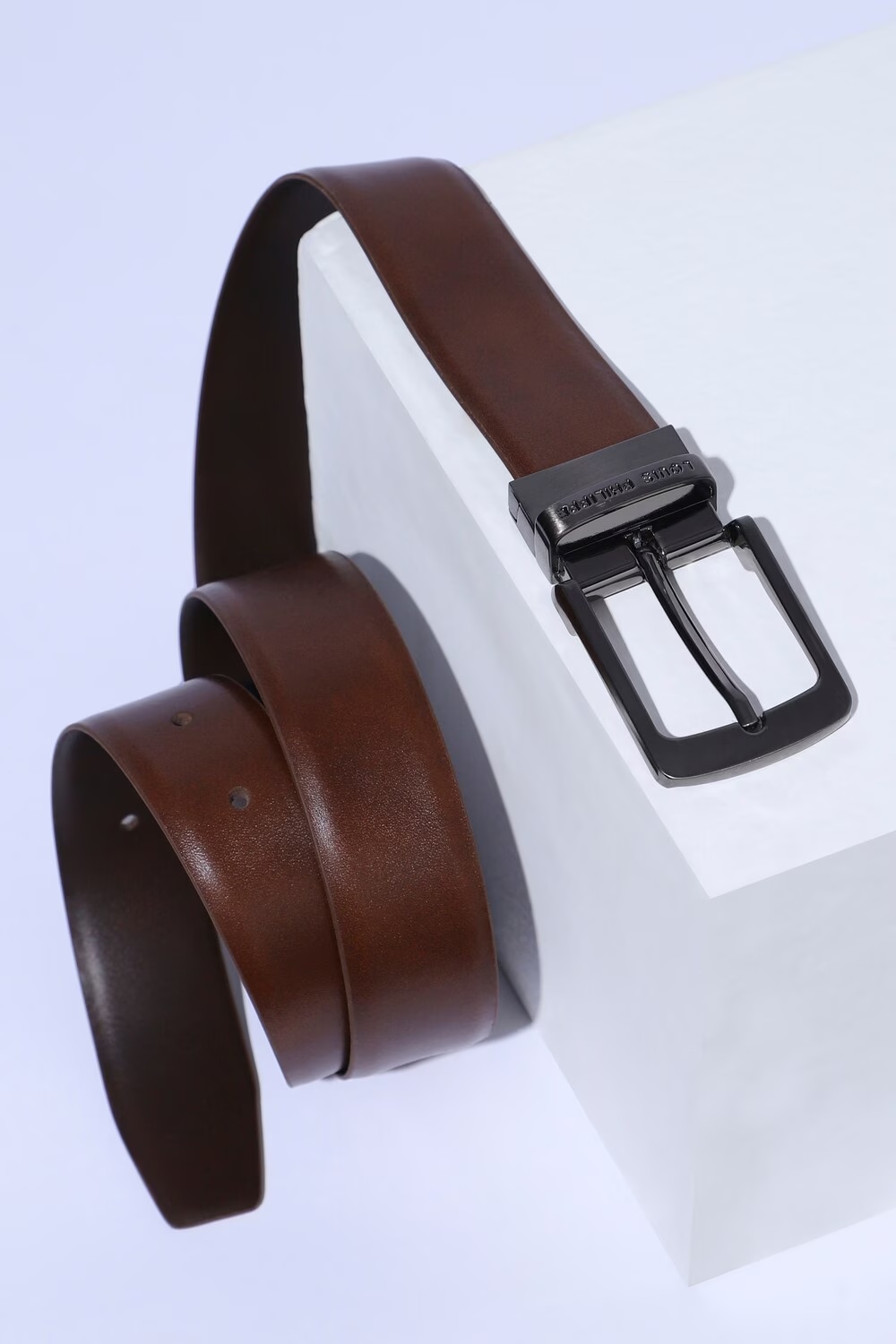 Louis Philippe Men Brown & Tan Solid Reversible Formal Italian Leather with Brush Gun Metal Buckle Belt-Brown