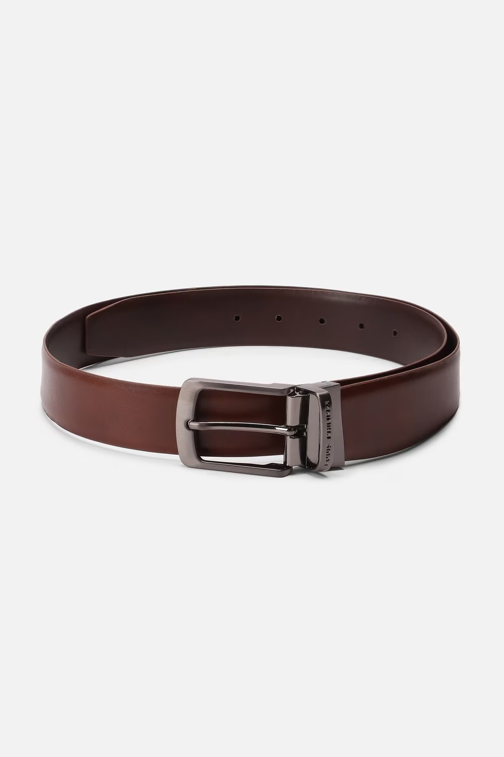 Louis Philippe Men Brown & Tan Solid Reversible Formal Italian Leather with Brush Gun Metal Buckle Belt-Brown