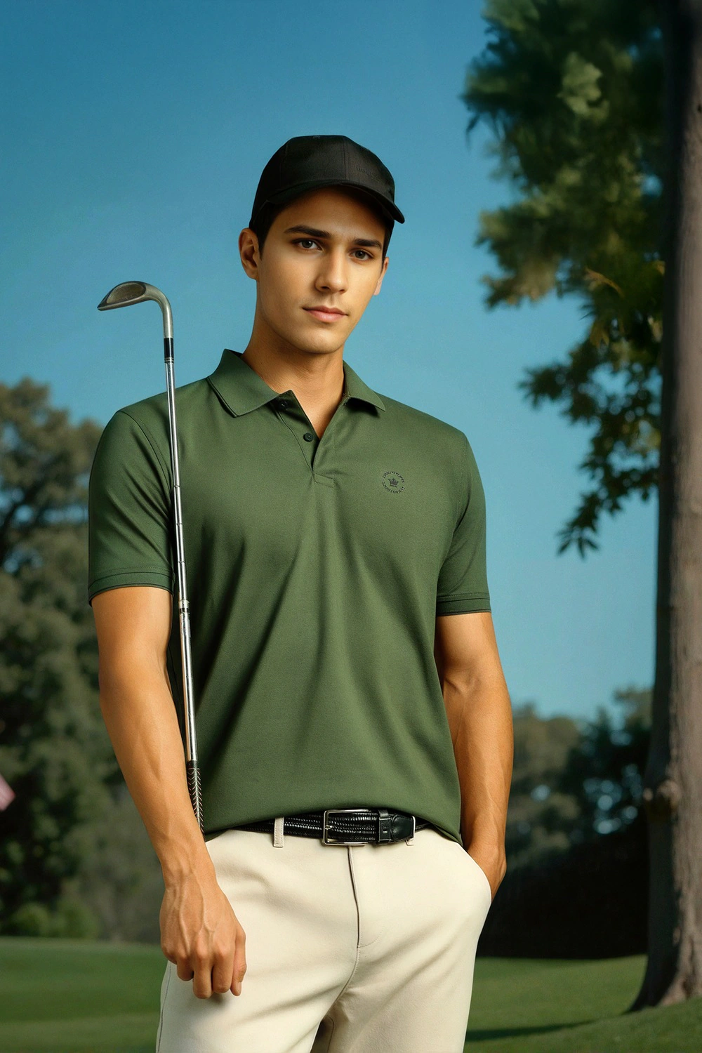 Men Green Solid Polo Neck T-shirt-Green