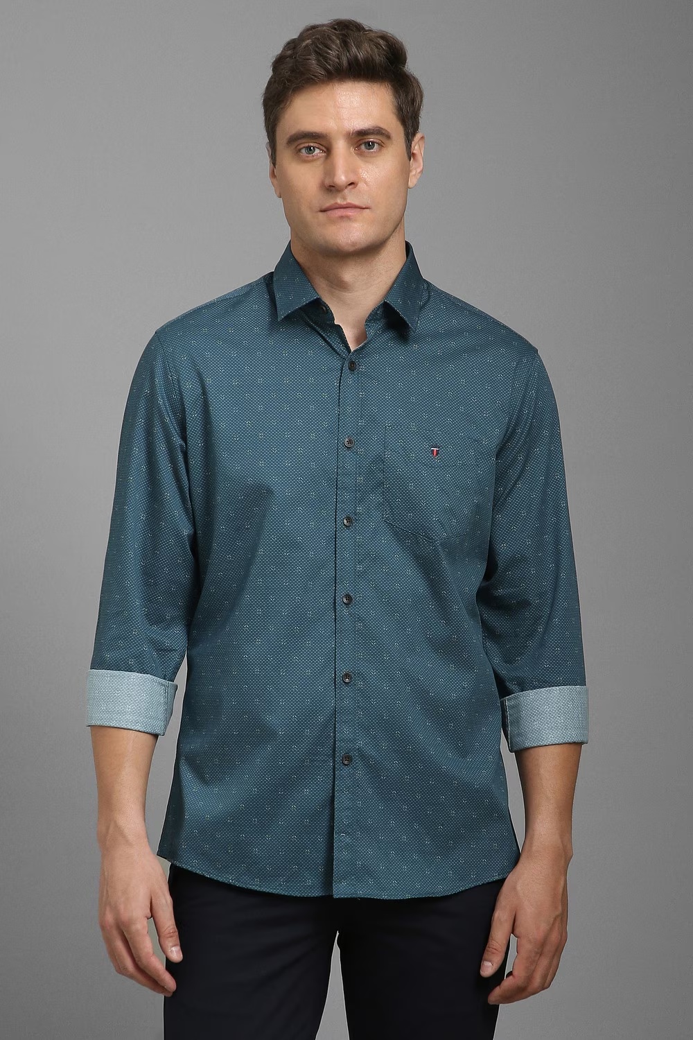 Men Blue Slim Fit Print Full Sleeves Casual Shirt-Blue