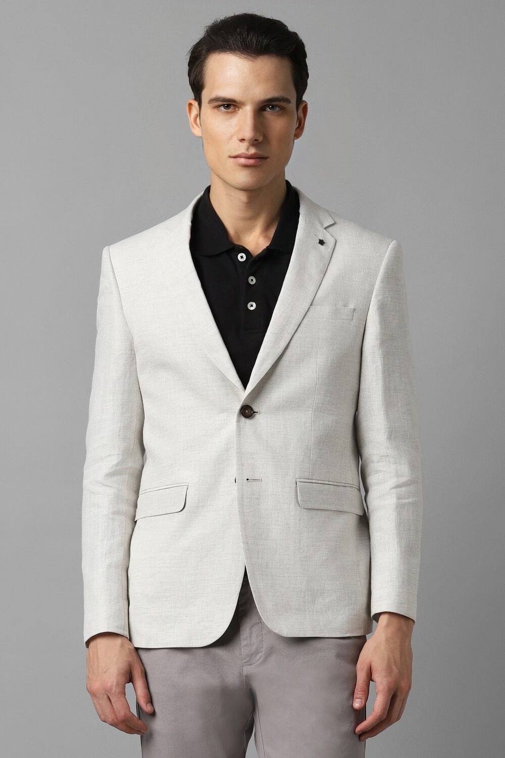 Men Grey Slim Fit Textured Formal Blazer-Grey