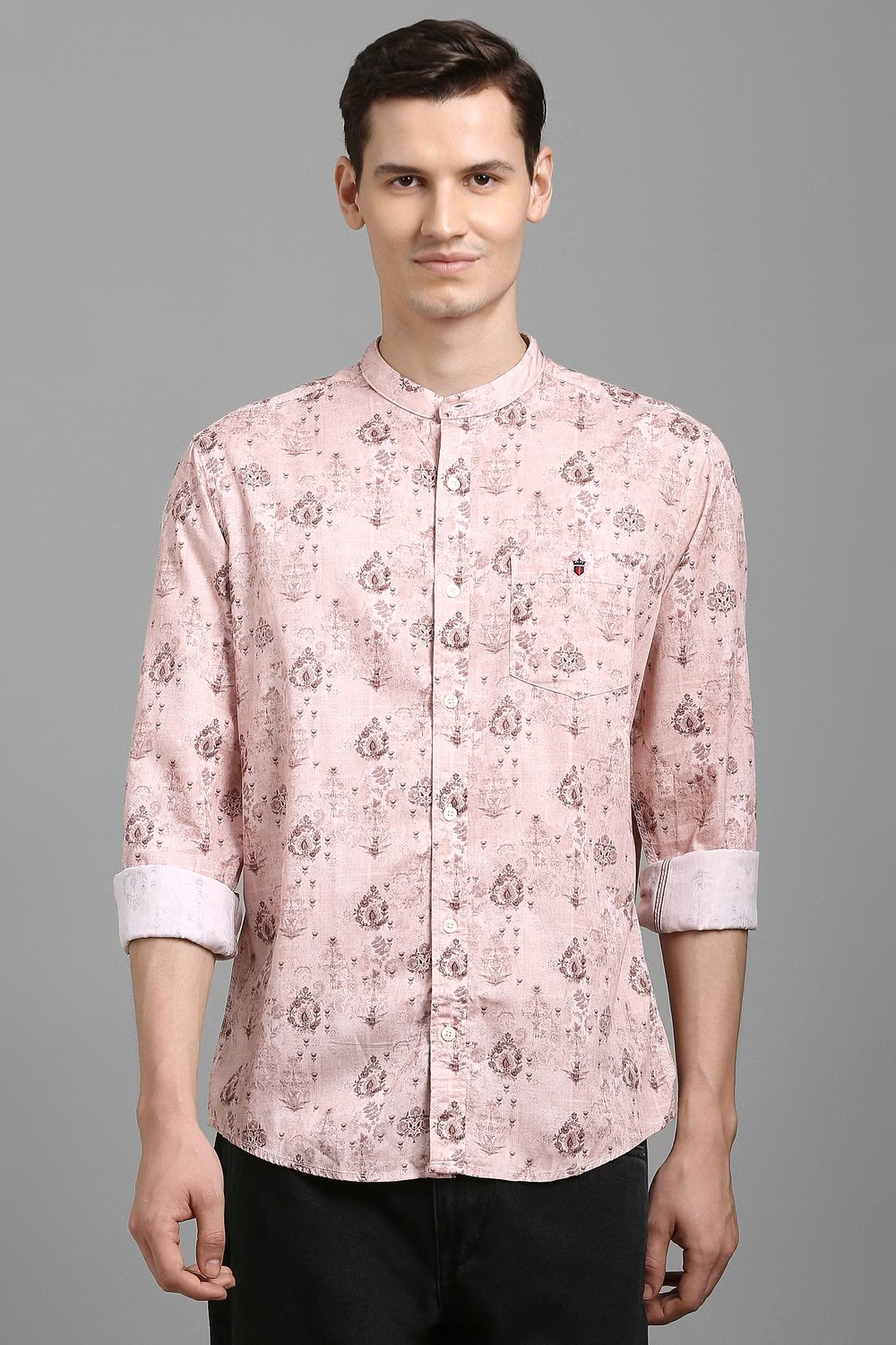 Men Peach Print Full Sleeves Casual Shirt-Peach
