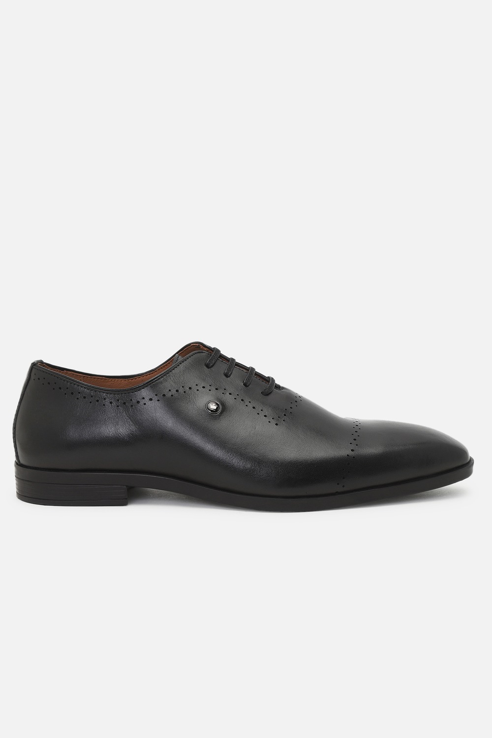 Men Black Leather Lace Up Shoes-Black
