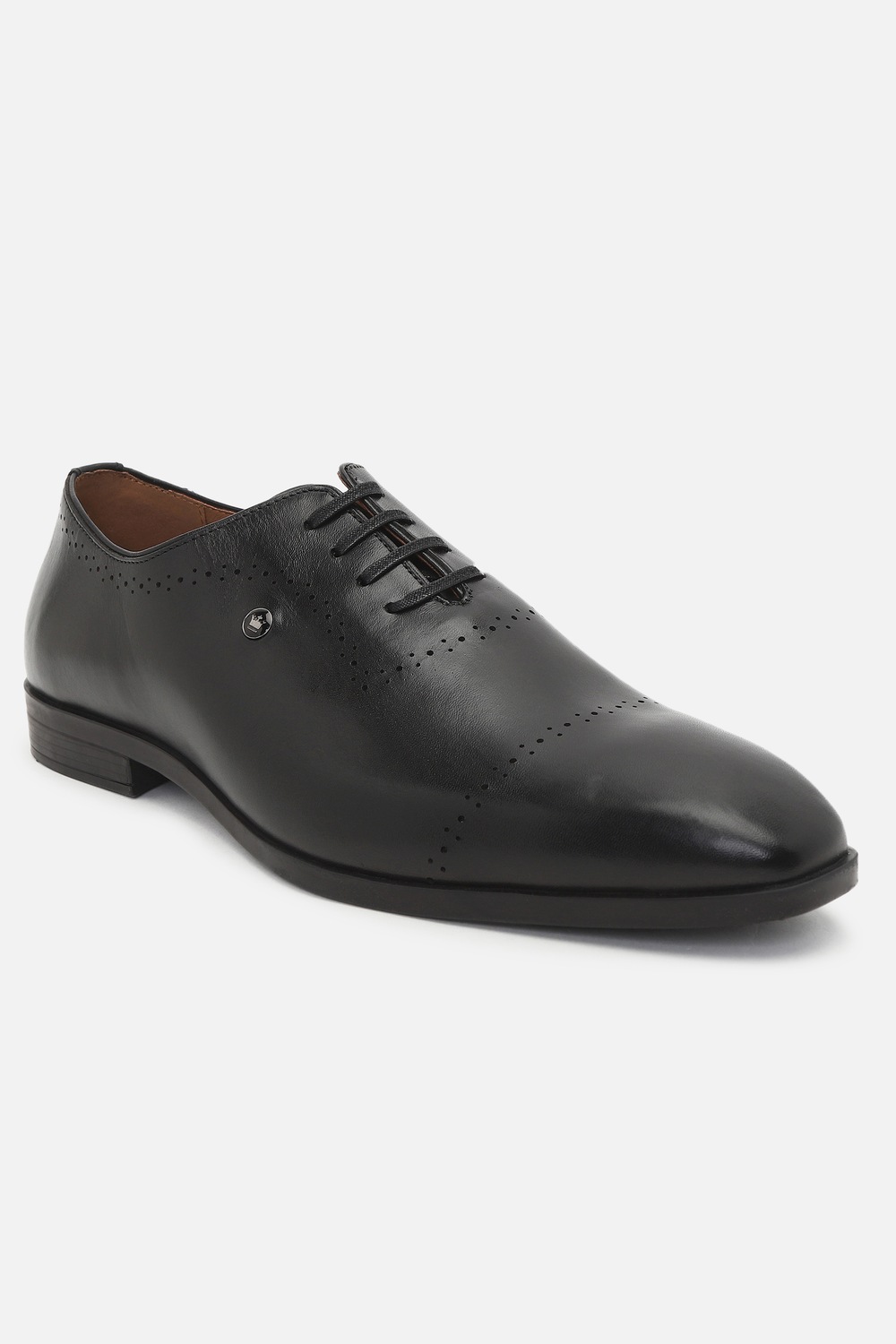 Men Black Leather Lace Up Shoes-Black