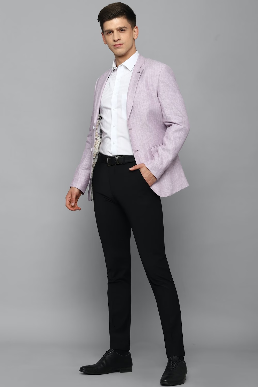 Men Purple Slim Fit Textured Formal Blazer-Purple