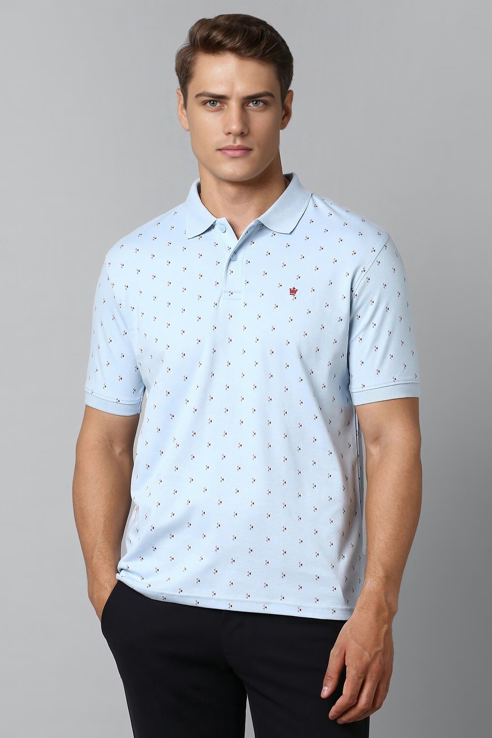 Men Blue Print Polo Neck T-shirt-Blue