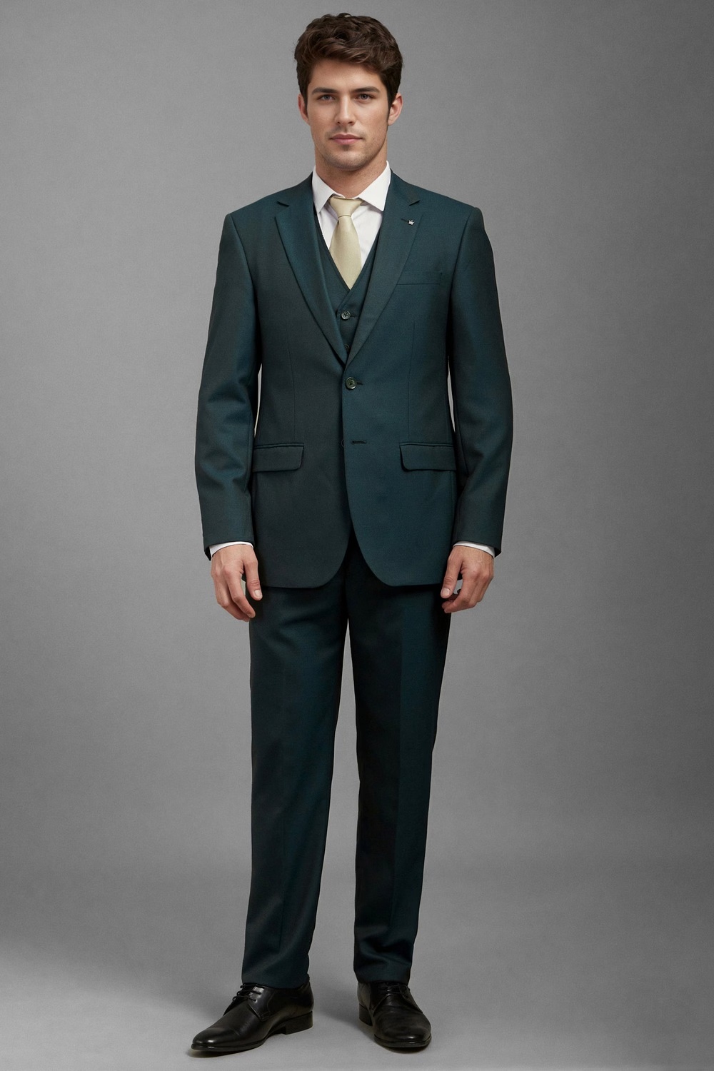 Men Green Regular Fit Textured Formal Three Piece Suit-Green
