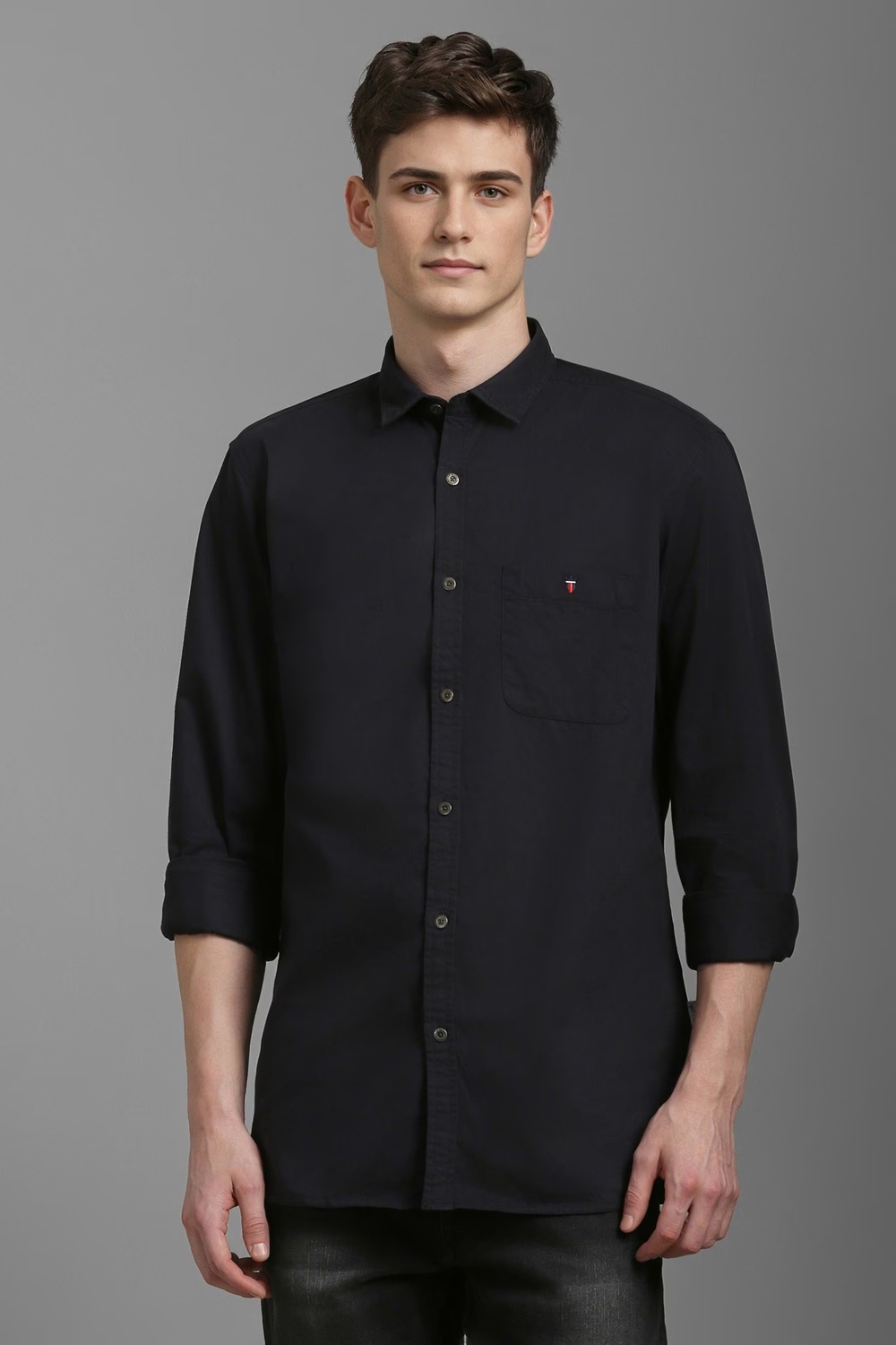 Men Black Slim Fit Solid Full Sleeves Casual Shirt-Black