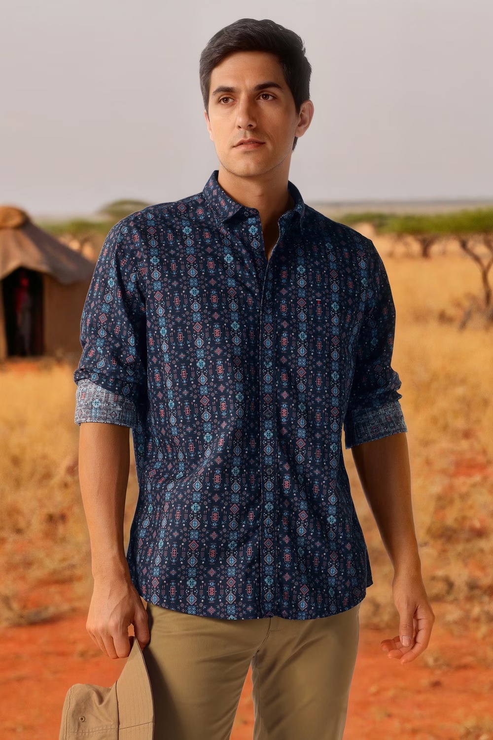 Men Navy Print Full Sleeves Casual Shirt-Navy