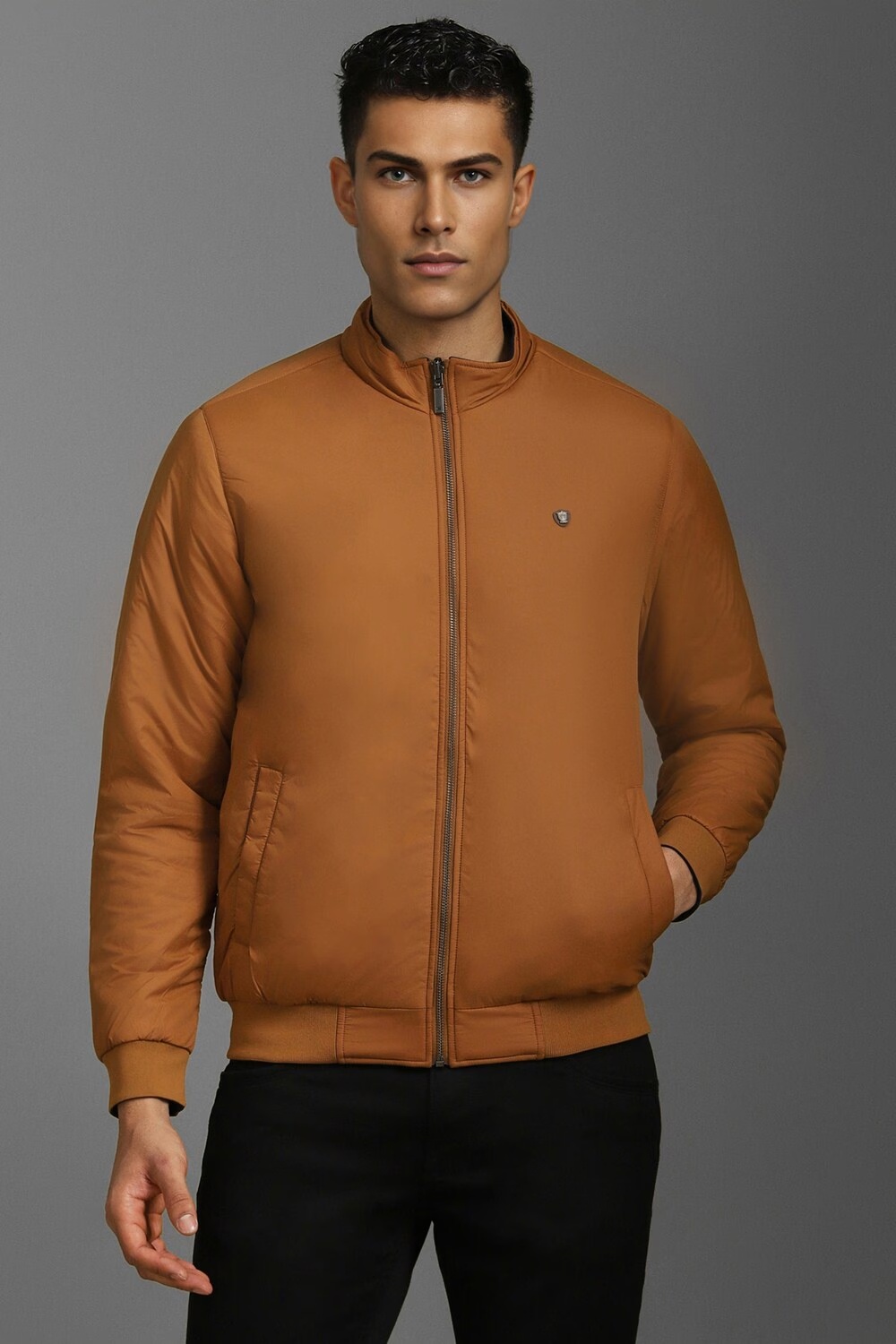 Men Casual Brown Solid Jackets-Brown