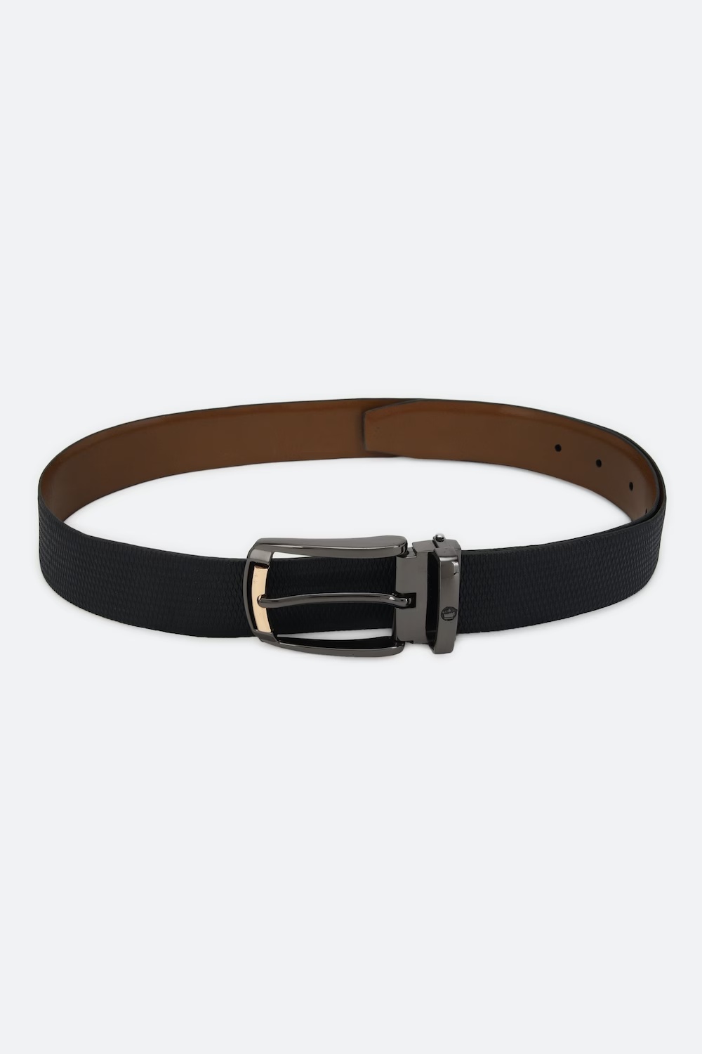 Louis Philippe Men Navy & Brown Textured Reversible Formal Italian Leather with Dual Tone Buckle Belt-Black 1 52502-louis-philippe-men-navy-brown-textured-reversible-formal-italian-leather-with-dual-tone-buckle-belt-black-1.jpg