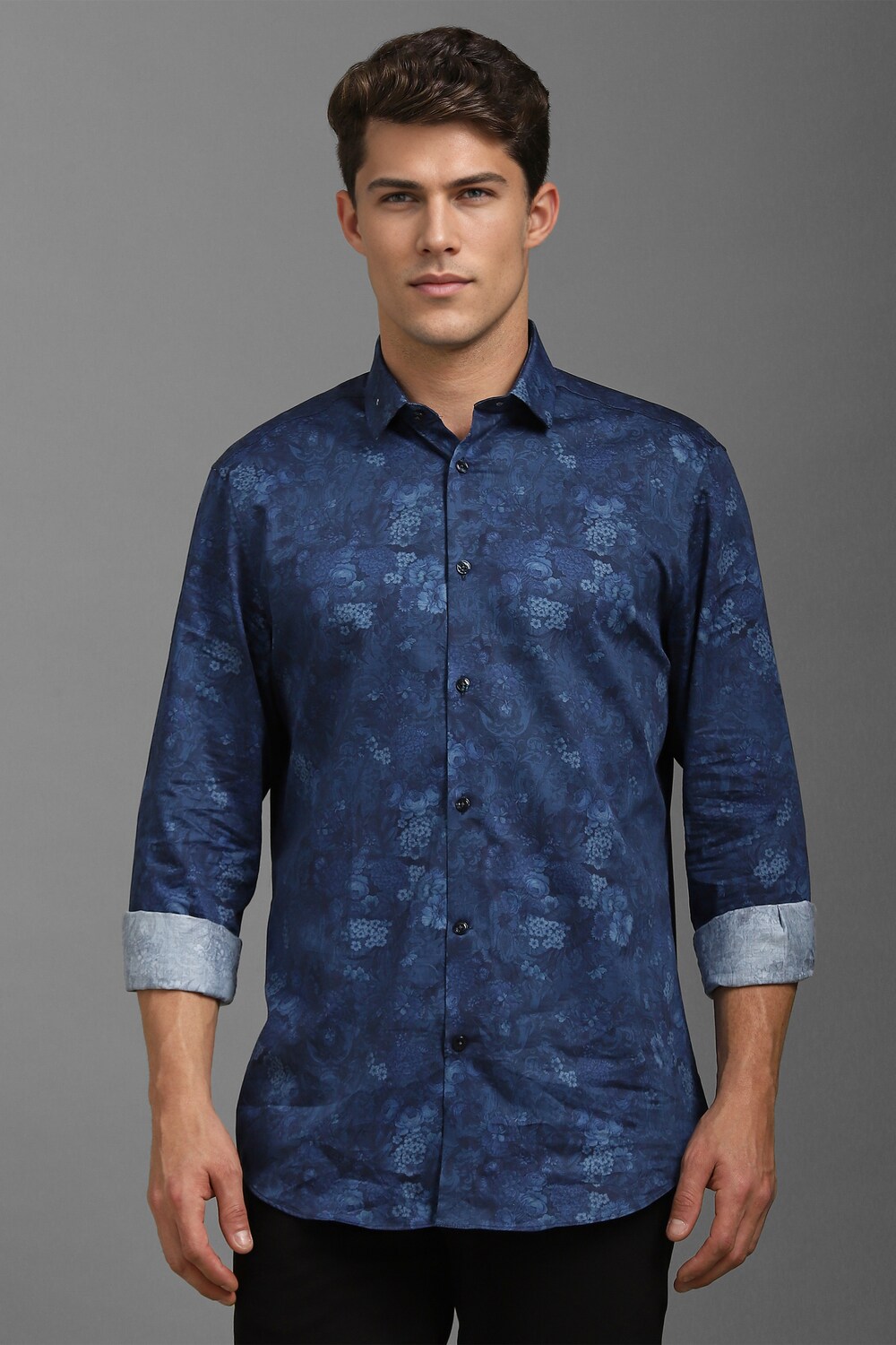 Men Navy Classic Fit Print Full Sleeves Casual Shirt-Navy