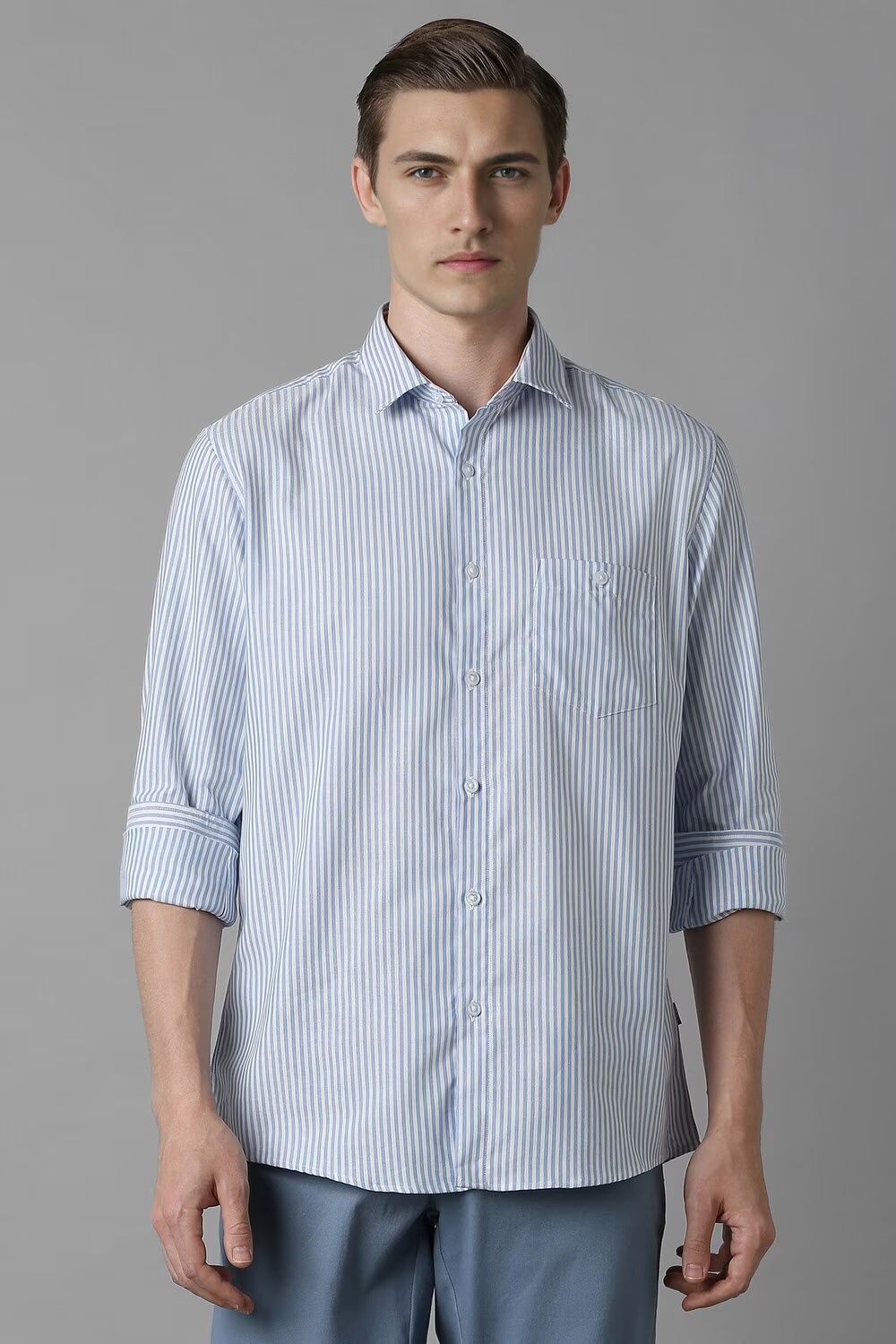 Men Blue Slim Fit Stripe Full Sleeves Casual Shirt-Blue