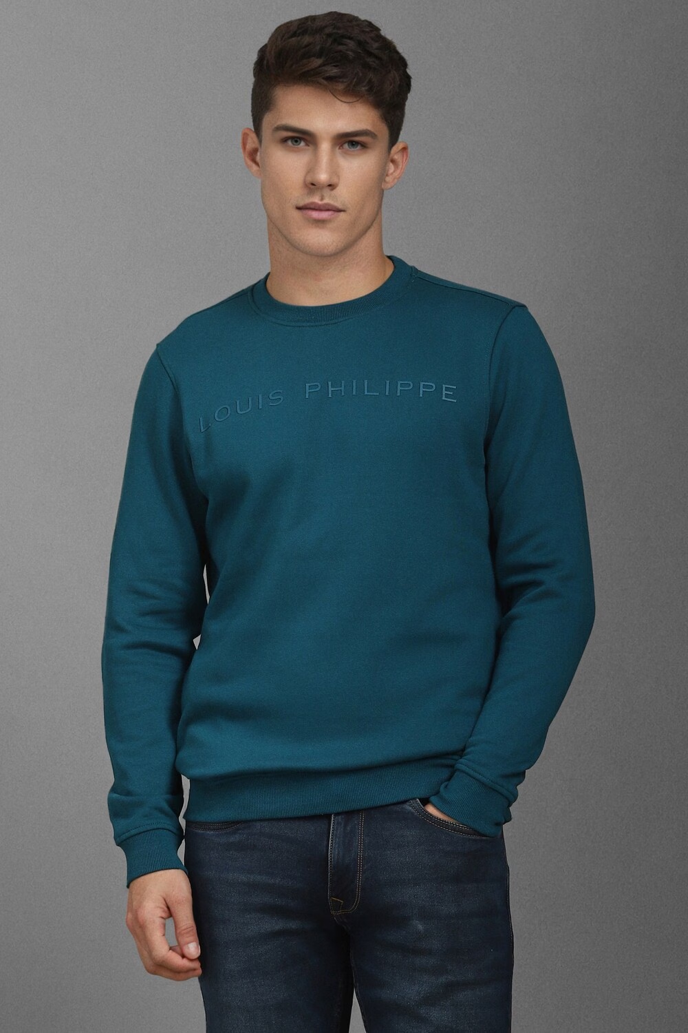 Men Casual Blue Graphic Print Sweatshirt-Blue