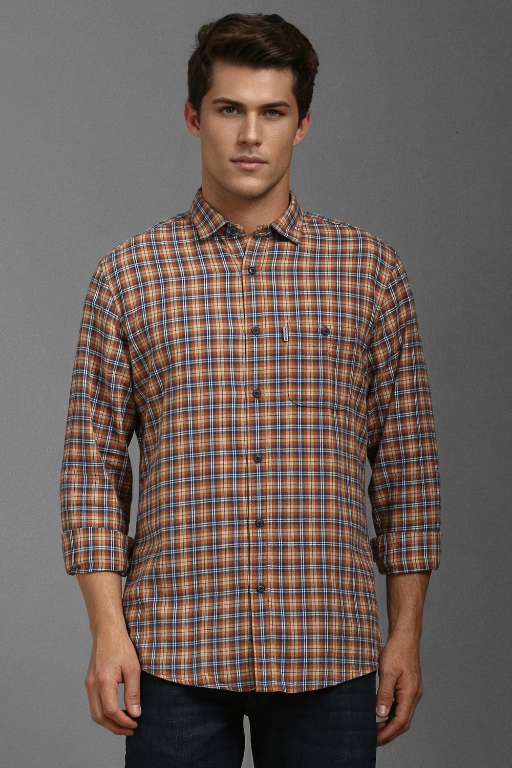 Men Beige Check Full Sleeves Casual Shirt-Beige