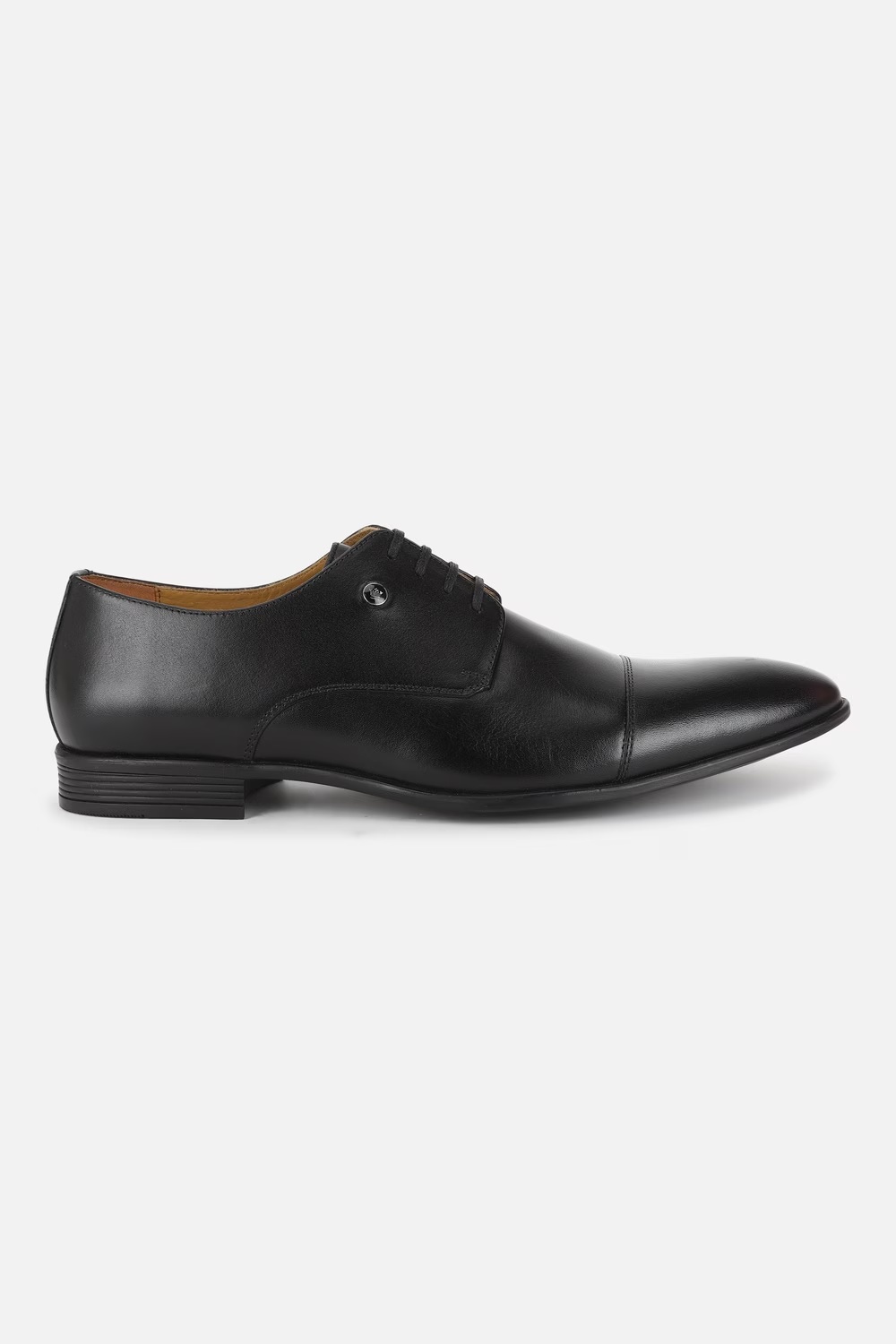 Men Cap toe Derby Leather Black Lace Up Shoes-Black