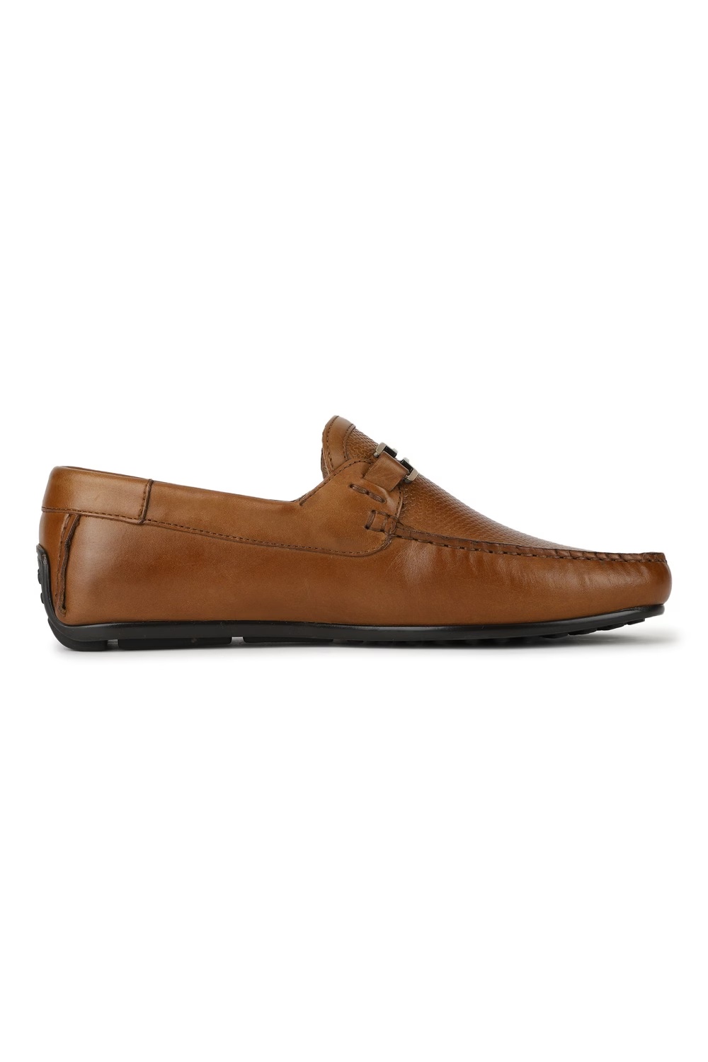 Men Metal Saddle Leather Tan Moccassin Slip On Shoes-Tan