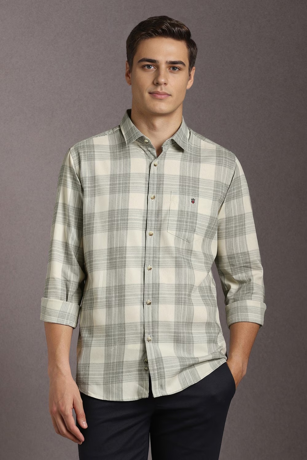 Men Beige Check Full Sleeves Casual Shirt-Beige