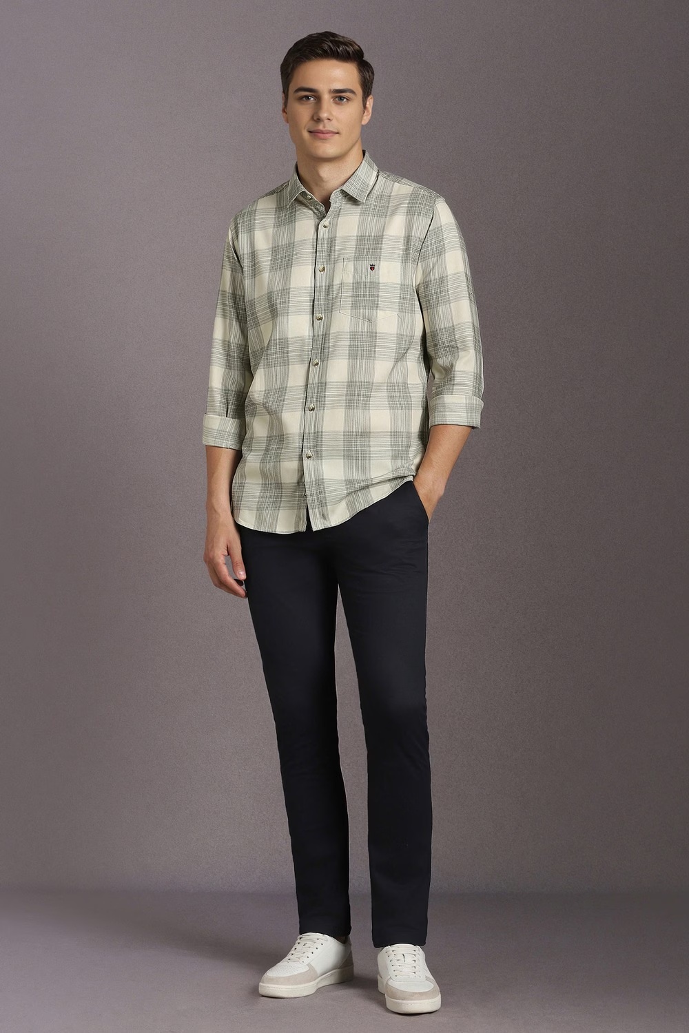 Men Beige Check Full Sleeves Casual Shirt-Beige