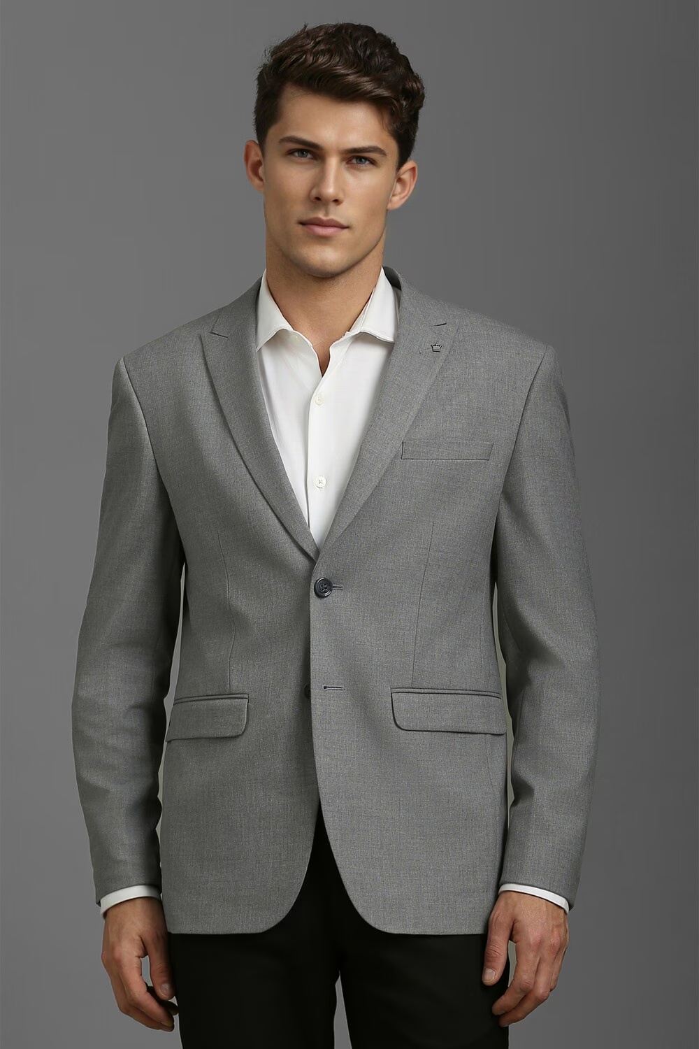 Men Grey Slim Fit Textured Formal Blazer-Grey