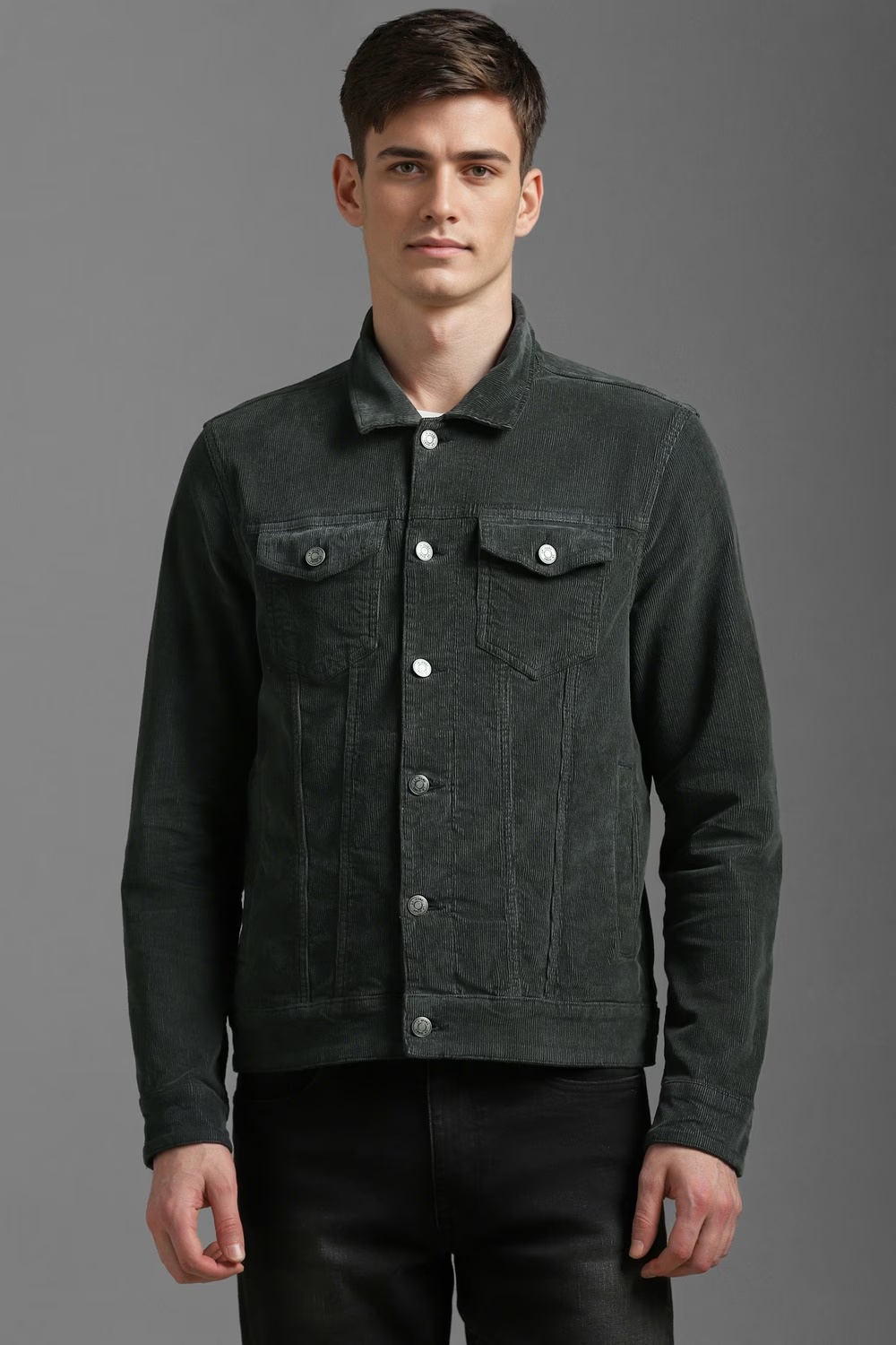 Men Casual Green Textured Jackets-Green