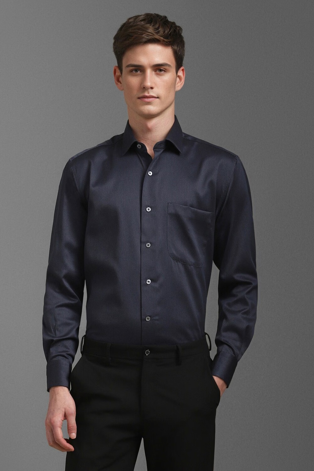 Men Grey Classic Fit Textured Full Sleeves Formal Shirt-Grey