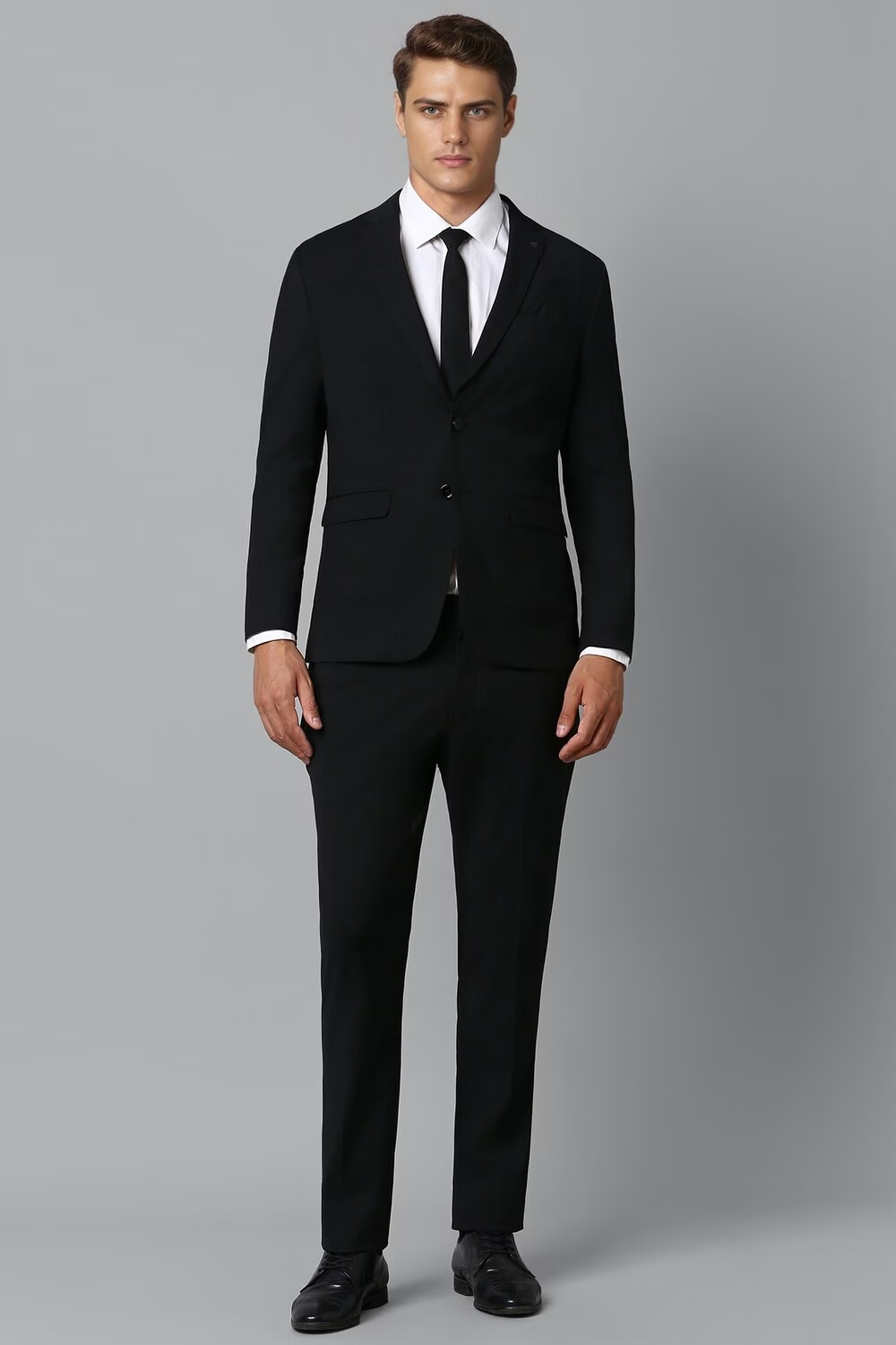Men Black Slim Fit Solid Formal Two Piece Suit-Black