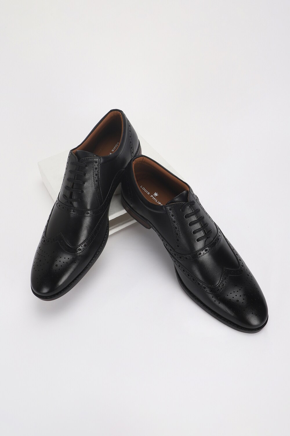 Louis Philippe Men Black Brogue Oxford Formal Imported Premium Leather Light Weight Breathable Lining Slip Resistant Flexible To-Black