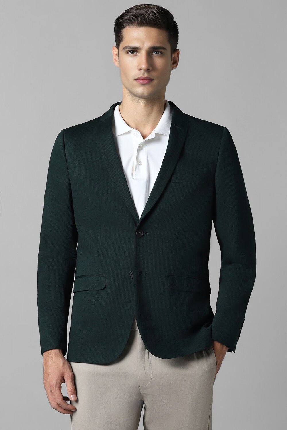 Men Green Super Slim Fit Textured Casual Blazer-Green
