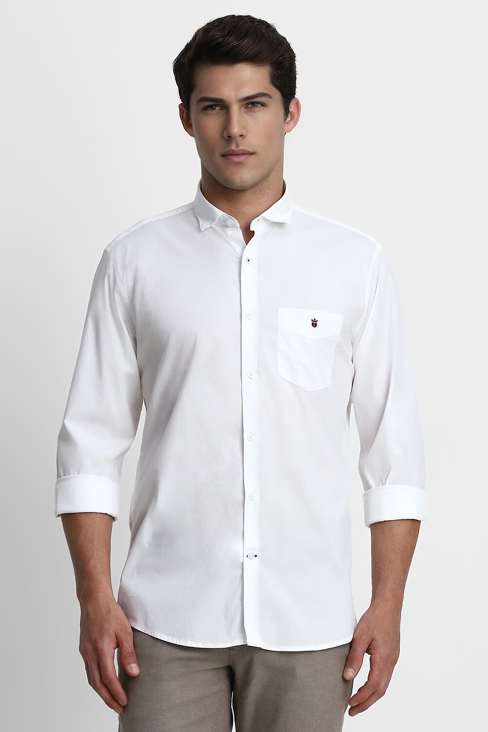 Men White Slim Fit Solid Full Sleeves Casual Shirt-White