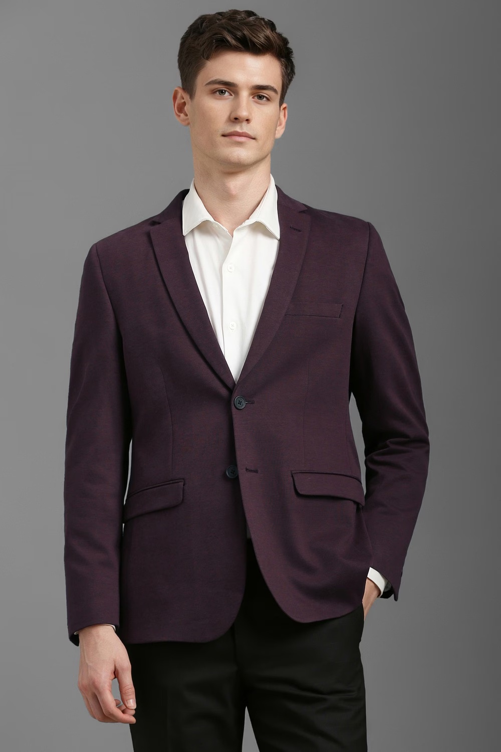 Men Purple Super Slim Fit Textured Formal Blazer-Purple