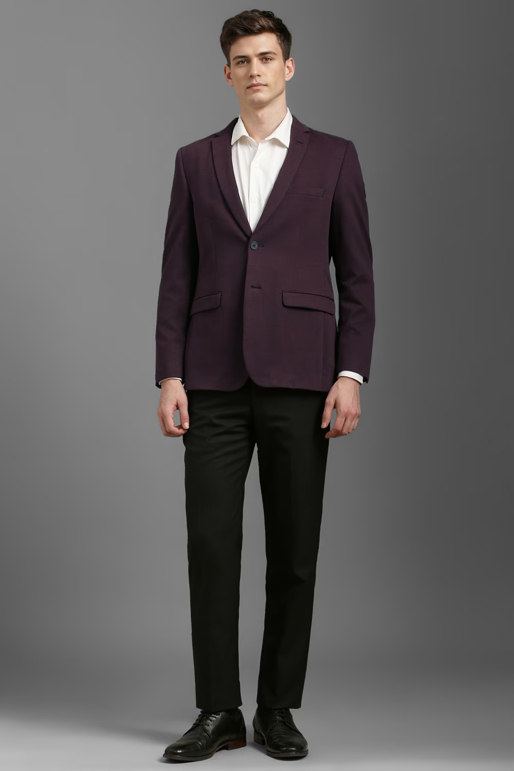 Men Purple Super Slim Fit Textured Formal Blazer-Purple