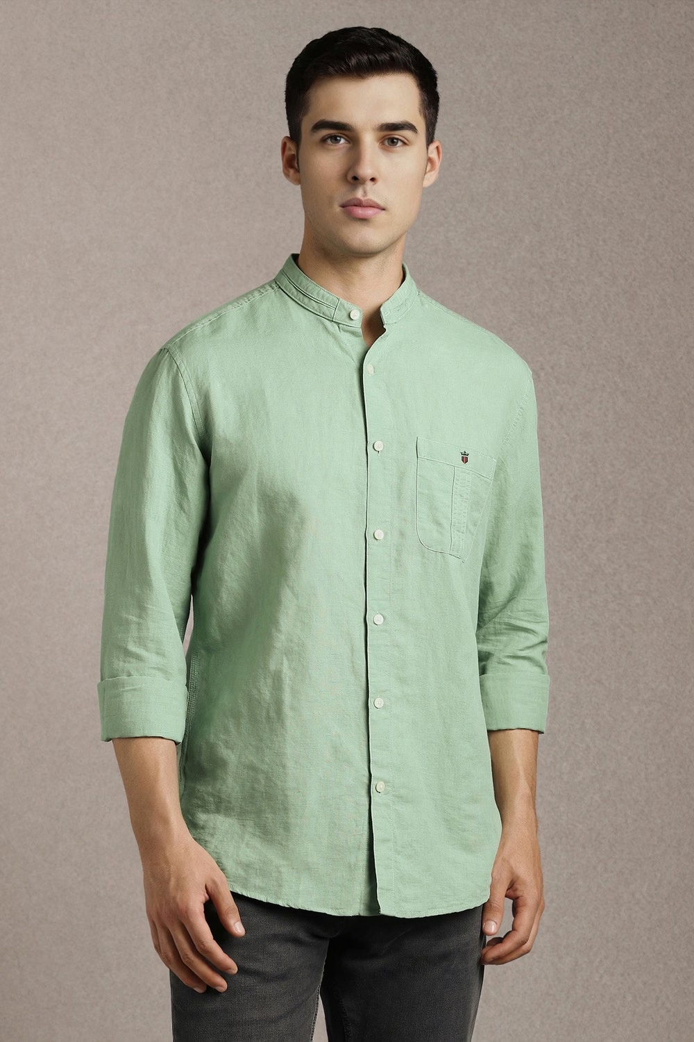 Men Green Solid Full Sleeves Casual Shirt-Green