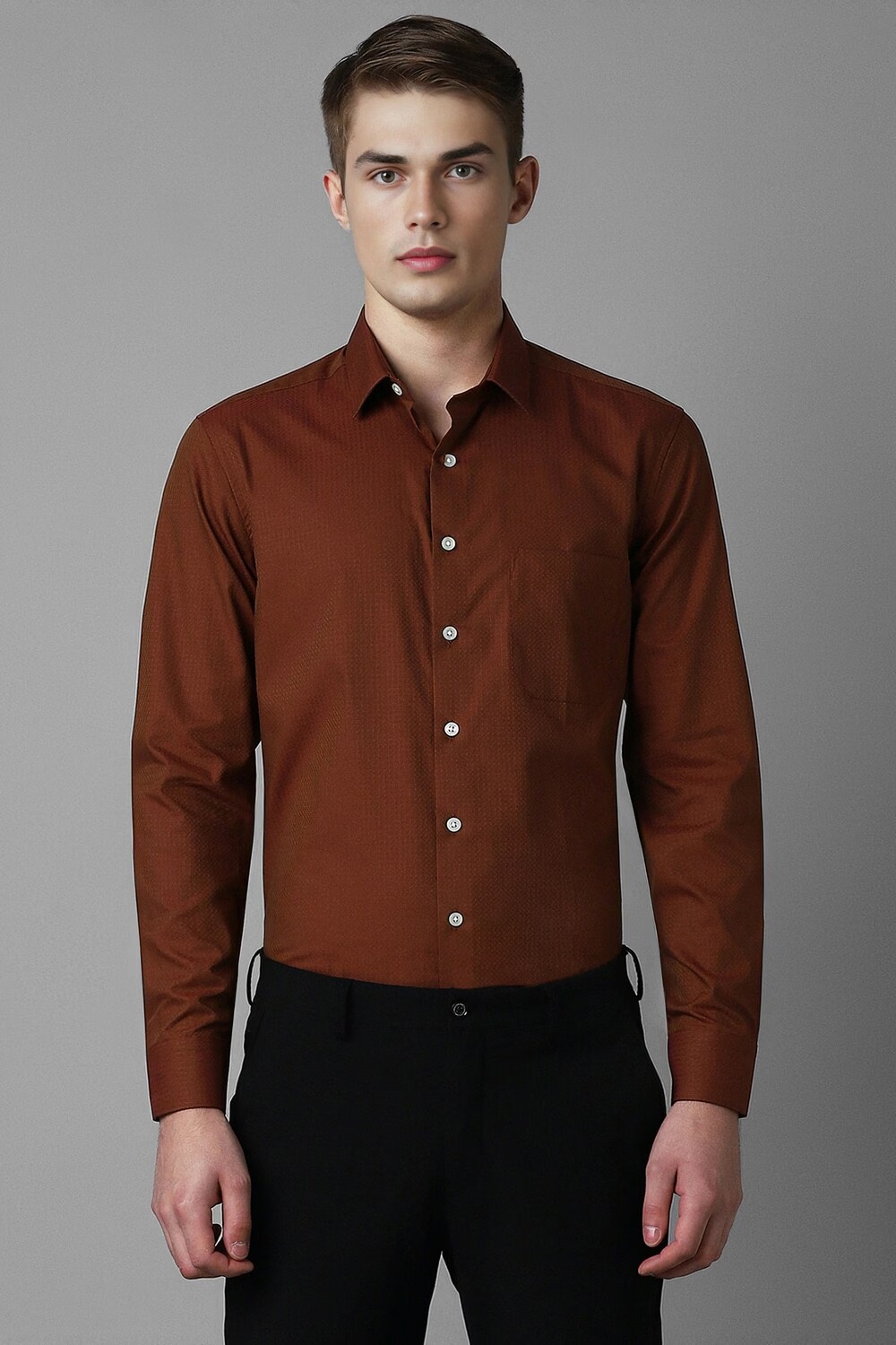 Men Brown Slim Fit Print Full Sleeves Formal Shirt-Brown