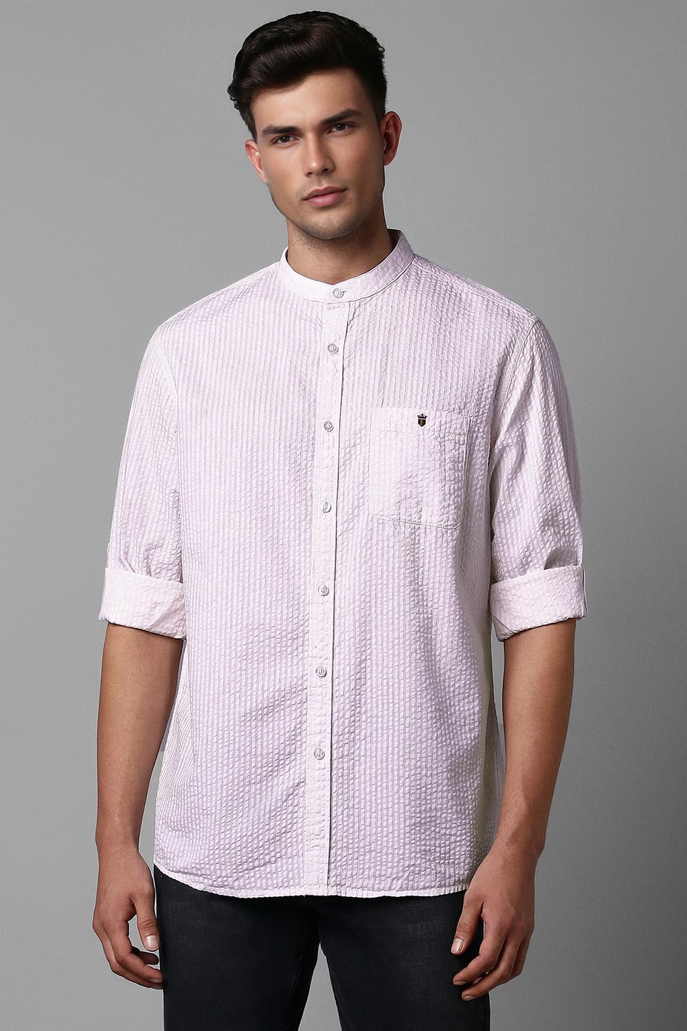 Men White Slim Fit Stripe Full Sleeves Casual Shirt-White