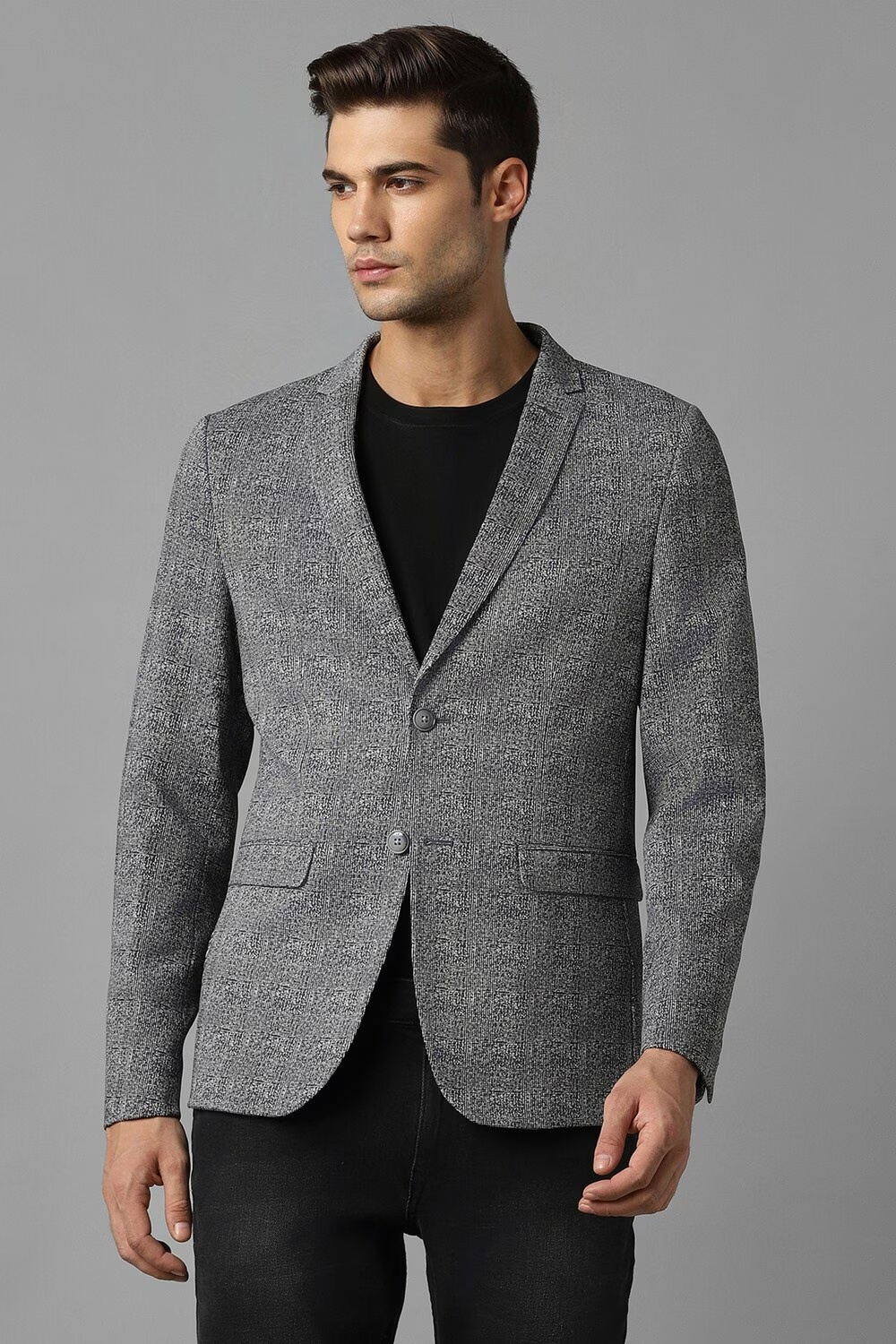 Men Grey Super Slim Fit Check Casual Blazer-Grey