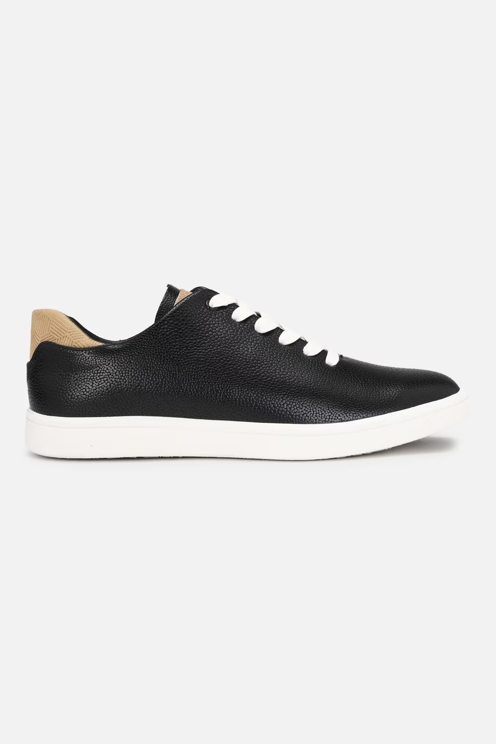 Men Black Leather Sneakers-Black
