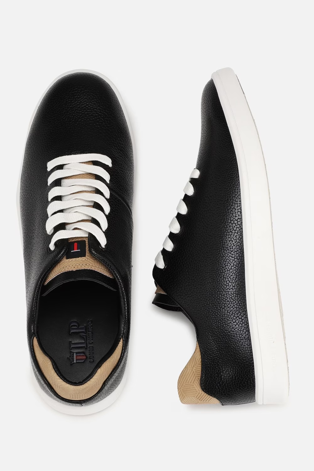 Men Black Leather Sneakers-Black