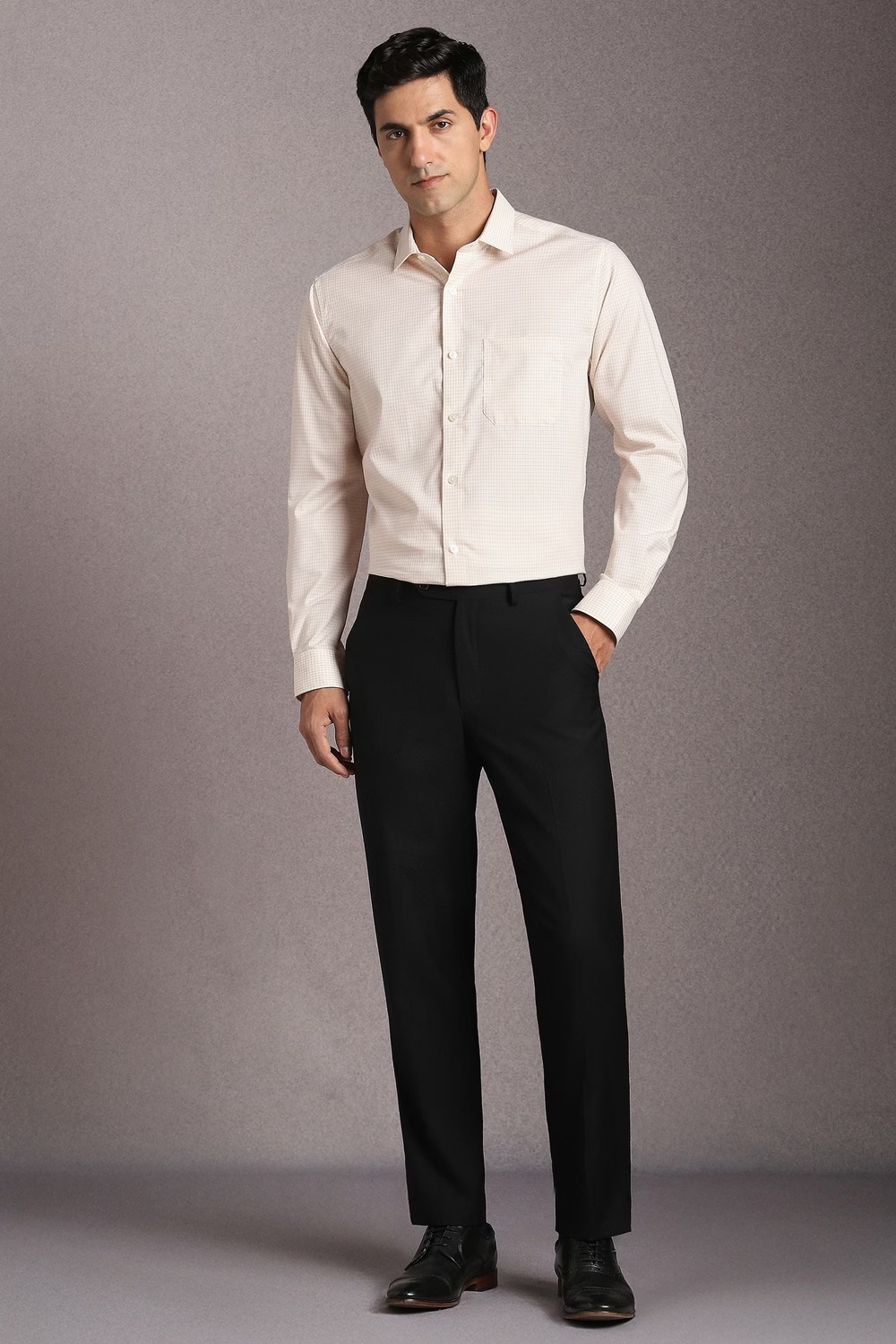 Men Beige Check Full Sleeves Formal Shirt-Beige