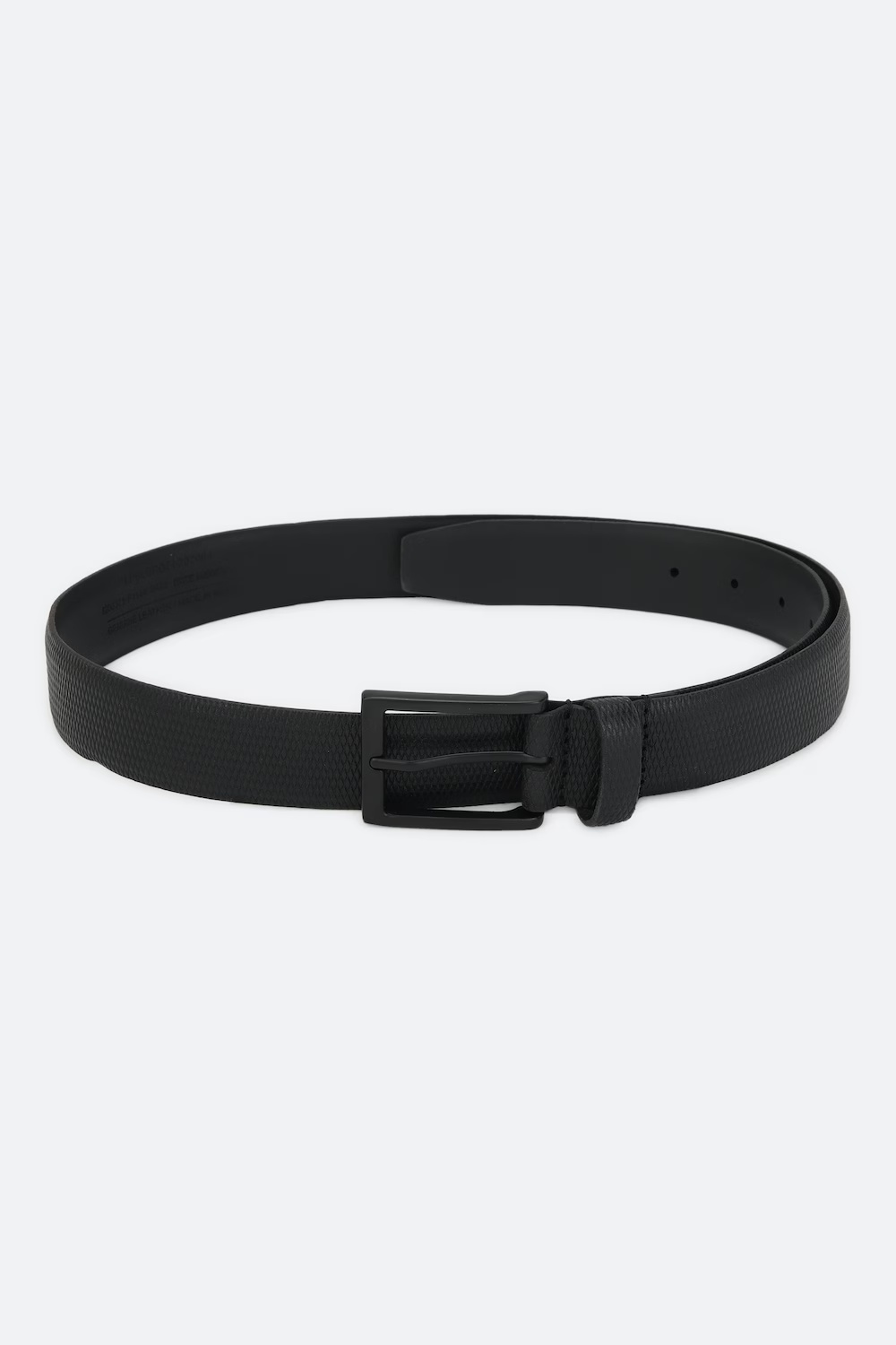 Louis Philippe Men Black Textured  Formal Italian Leather with Matt Black Buckle Belt-Black