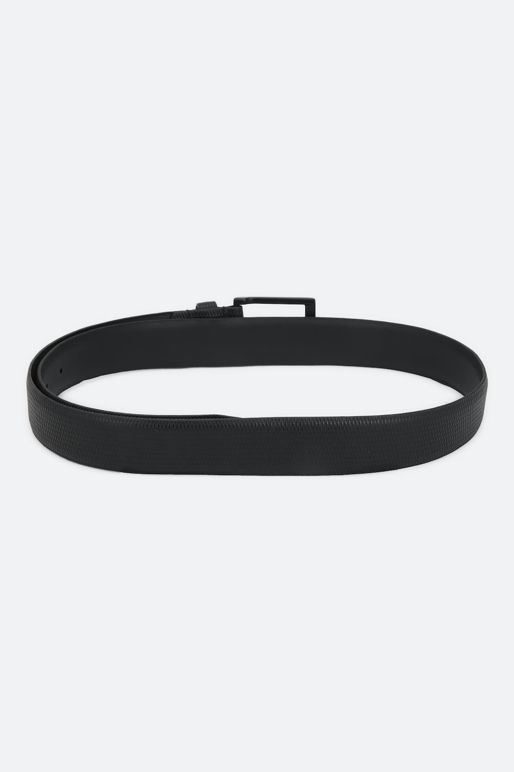 Louis Philippe Men Black Textured  Formal Italian Leather with Matt Black Buckle Belt-Black
