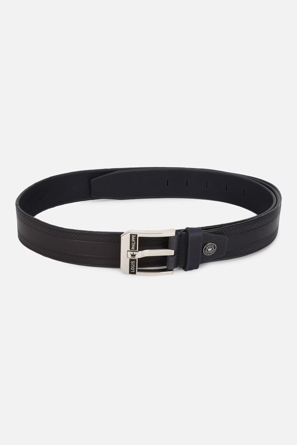 Men Black Textured Genuine Leather Casual Belt-Black