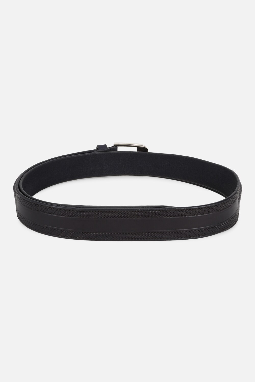 Men Black Textured Genuine Leather Casual Belt-Black