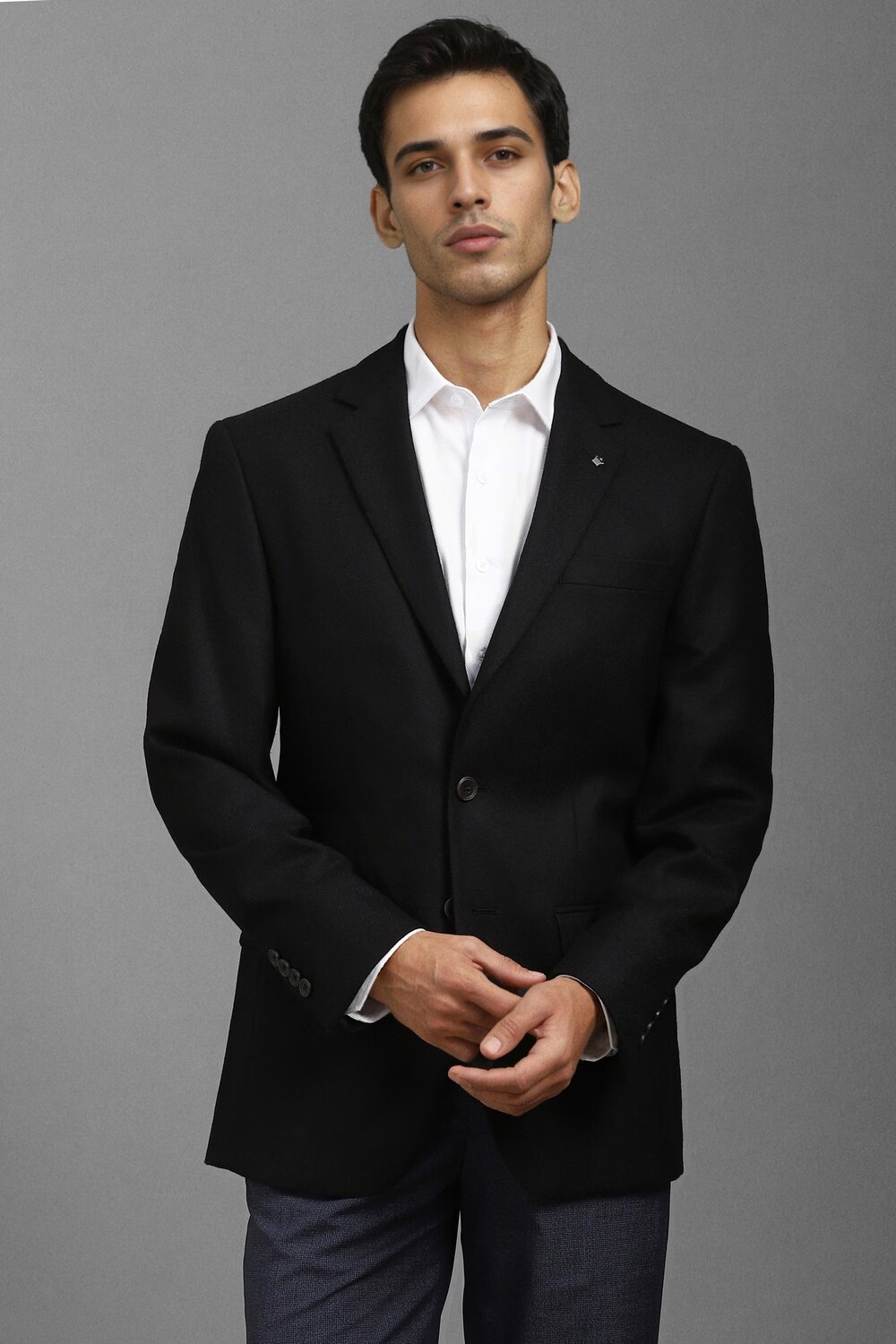 Men Black Regular Fit Textured Formal Blazer-Black
