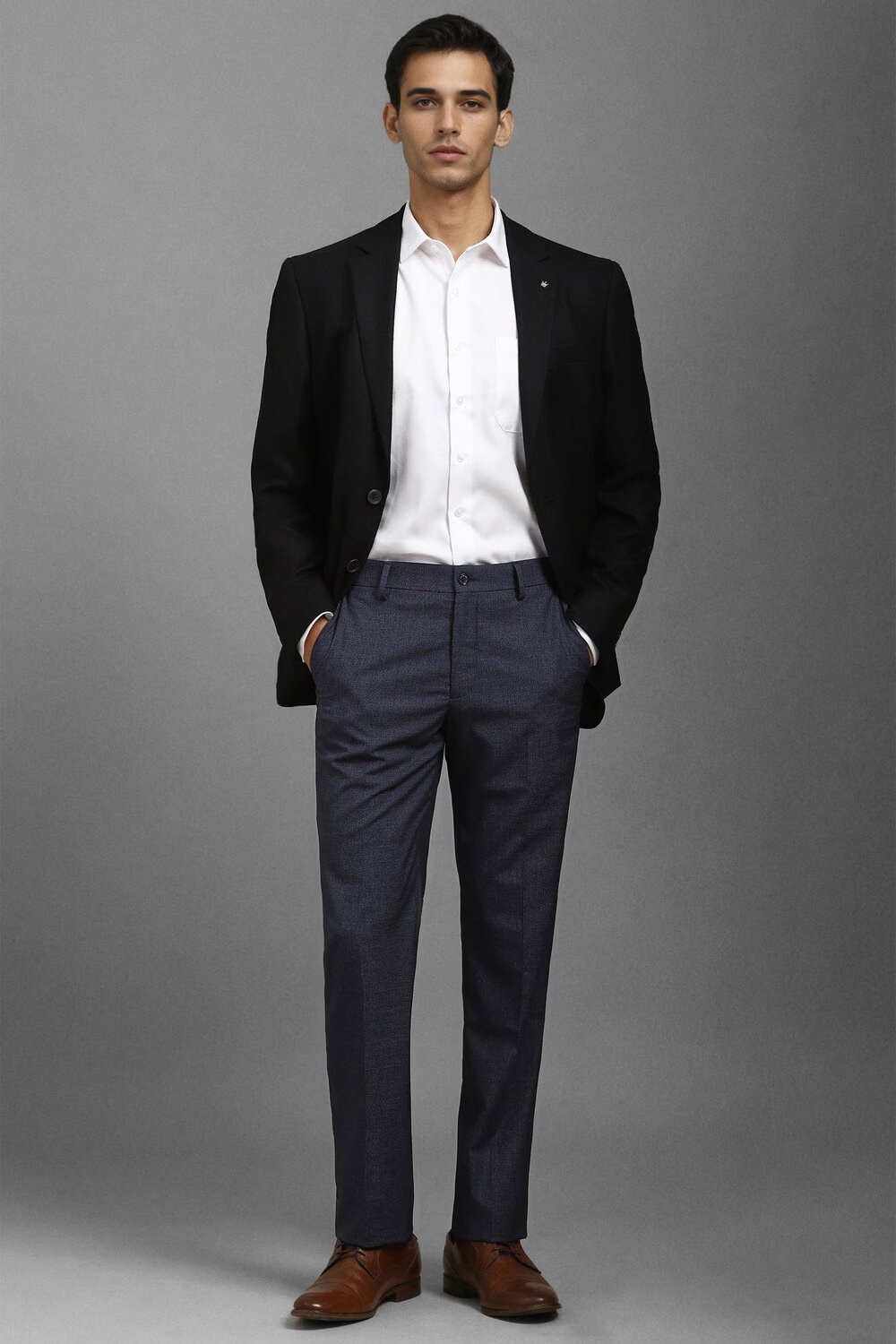 Men Black Regular Fit Textured Formal Blazer-Black