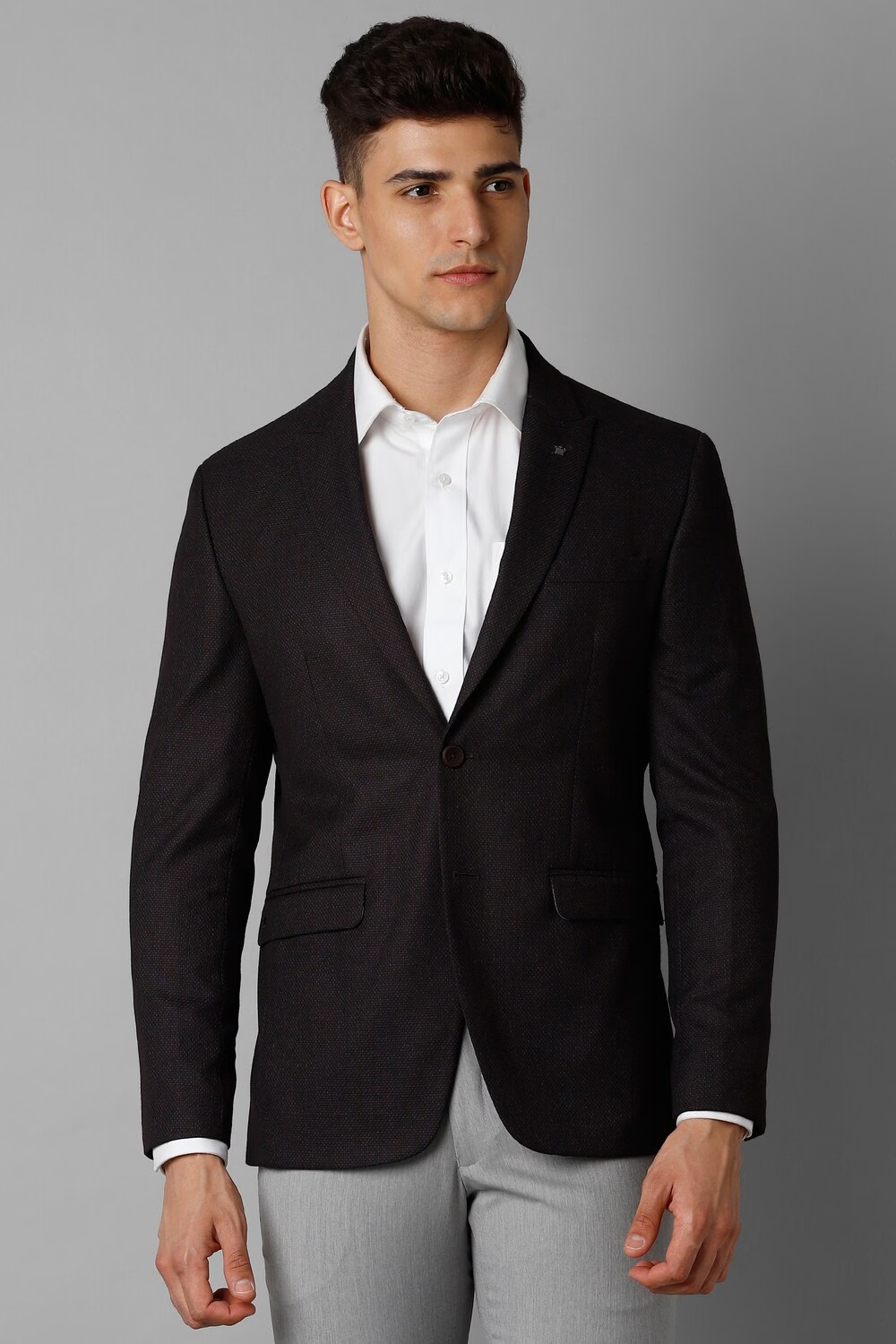 Men Black Slim Fit Textured Formal Blazer-Black