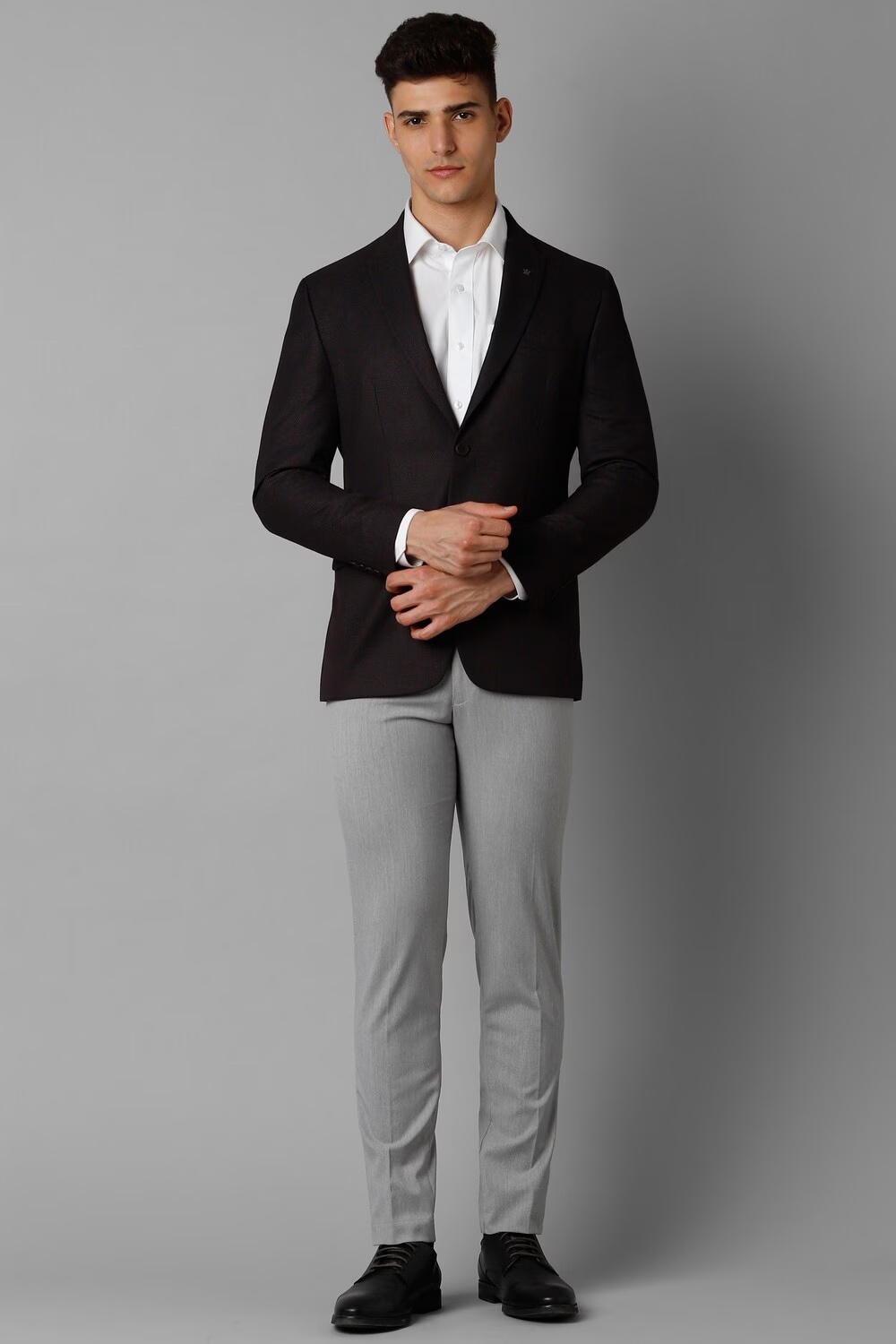 Men Black Slim Fit Textured Formal Blazer-Black