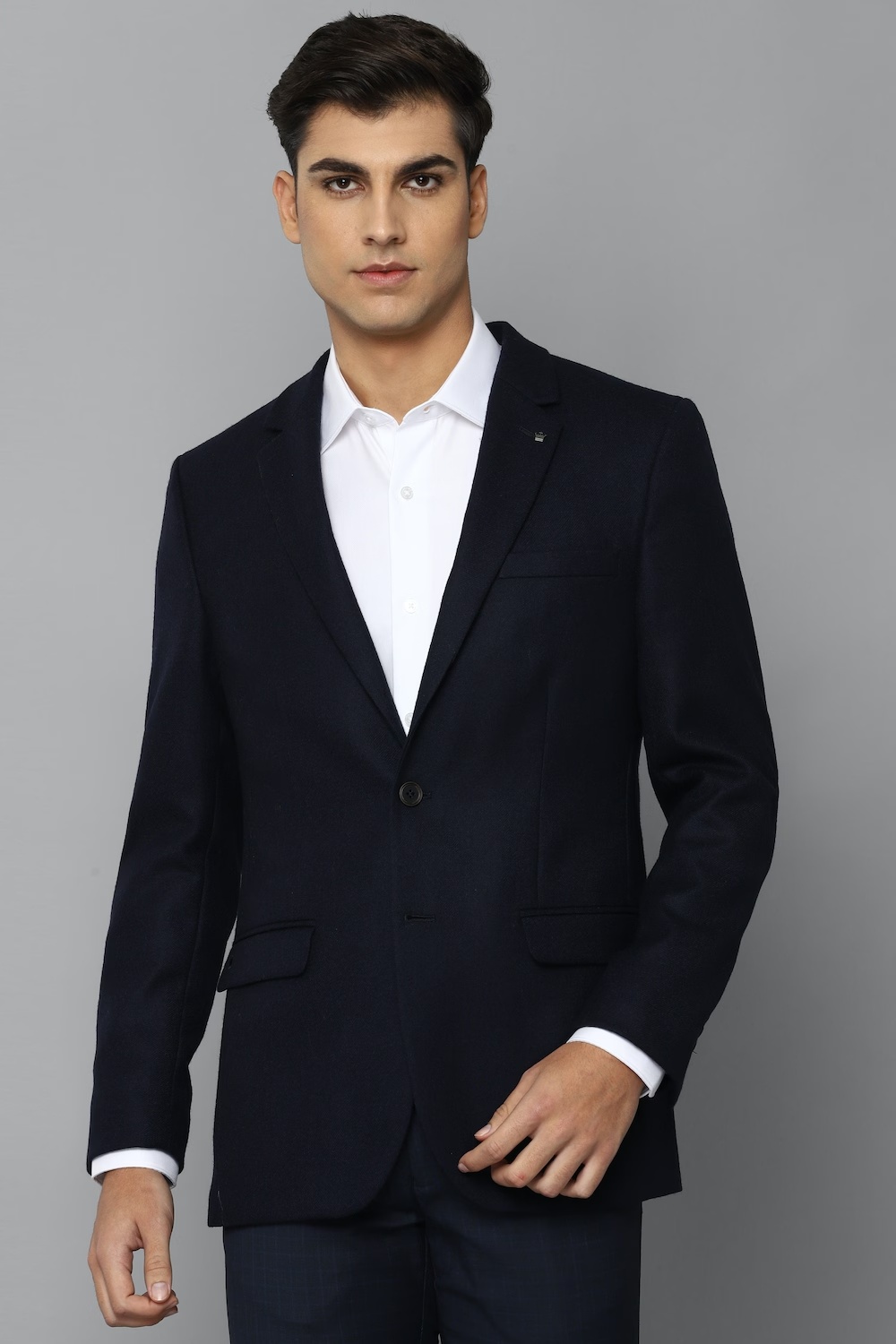 Men Navy Regular Fit Solid Formal Blazer-Navy