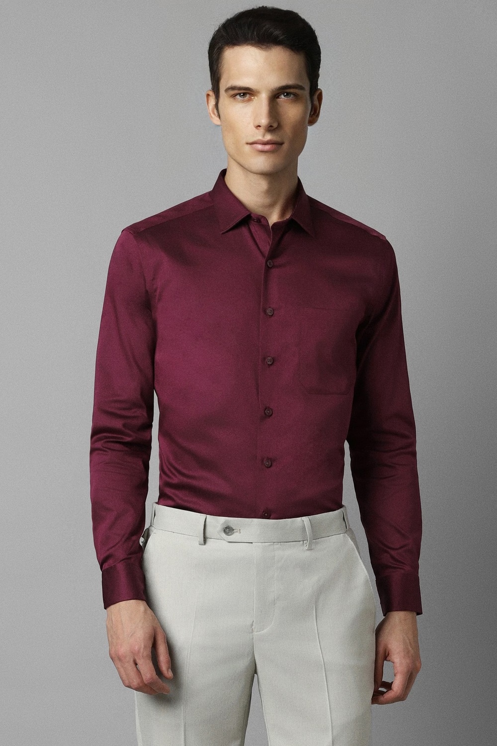 Men Maroon Slim Fit Solid Full Sleeves Formal Shirt-Maroon