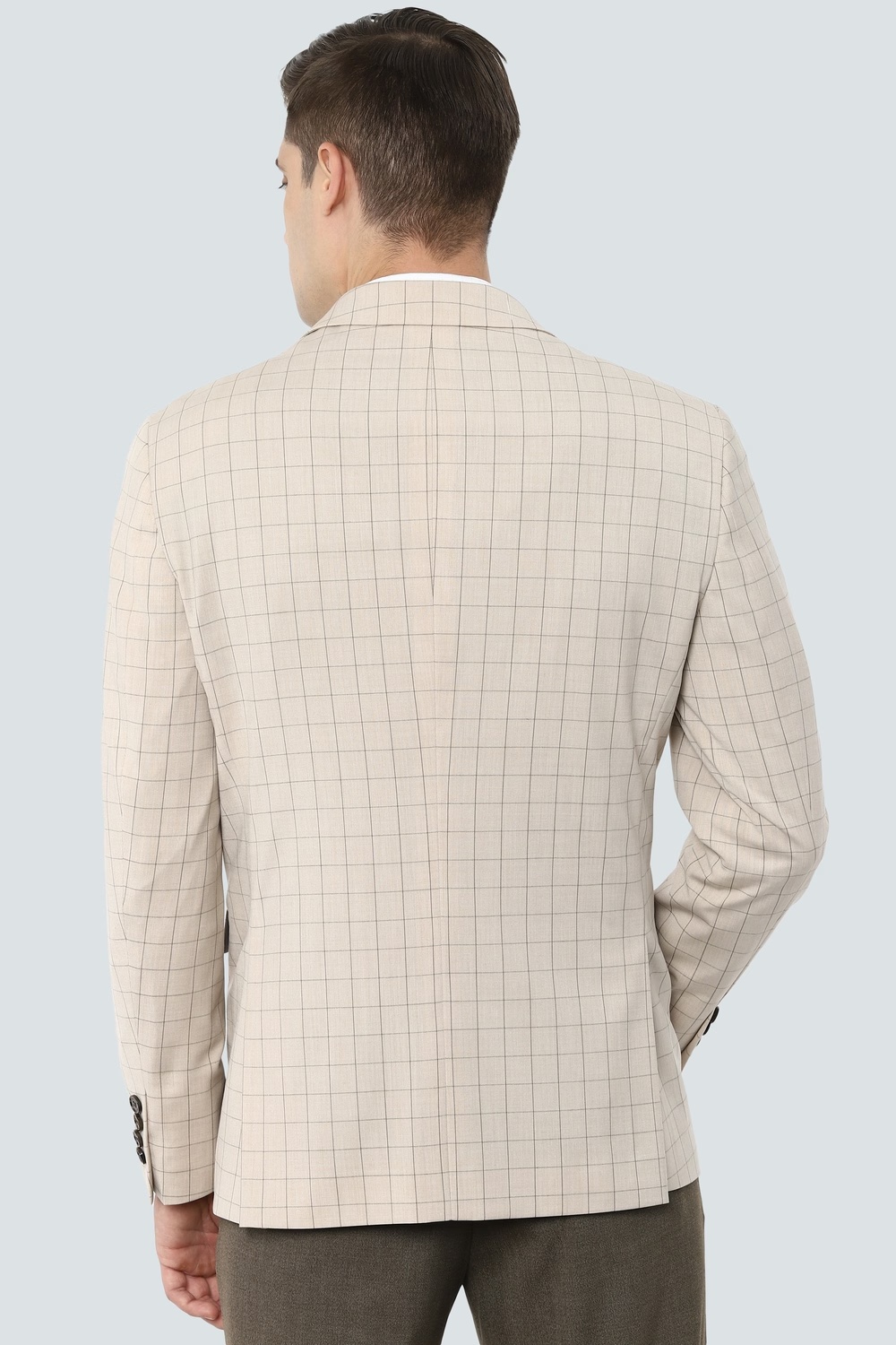 Men Beige Slim Fit Check Formal Blazer-Beige